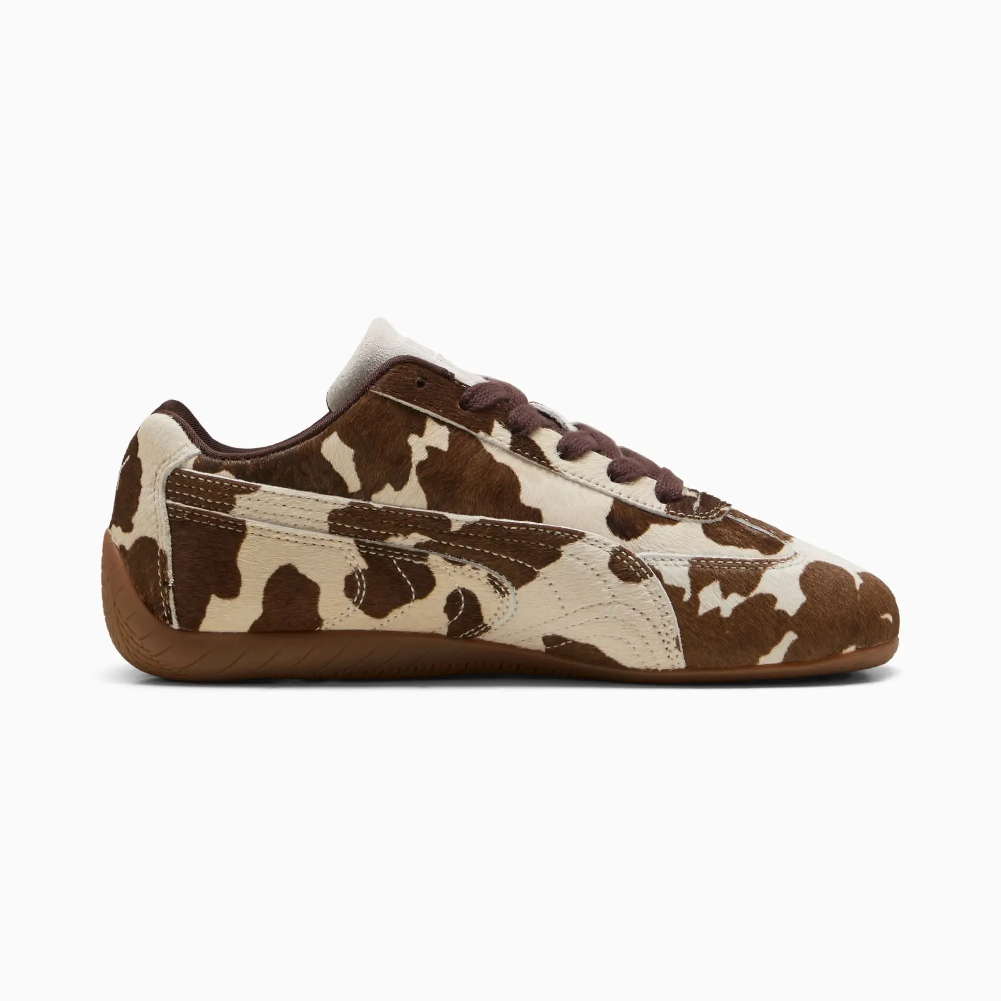 PUMA SpeedCat Cow Print Sneakers Women, Chocolate Brown/Gum, size 3