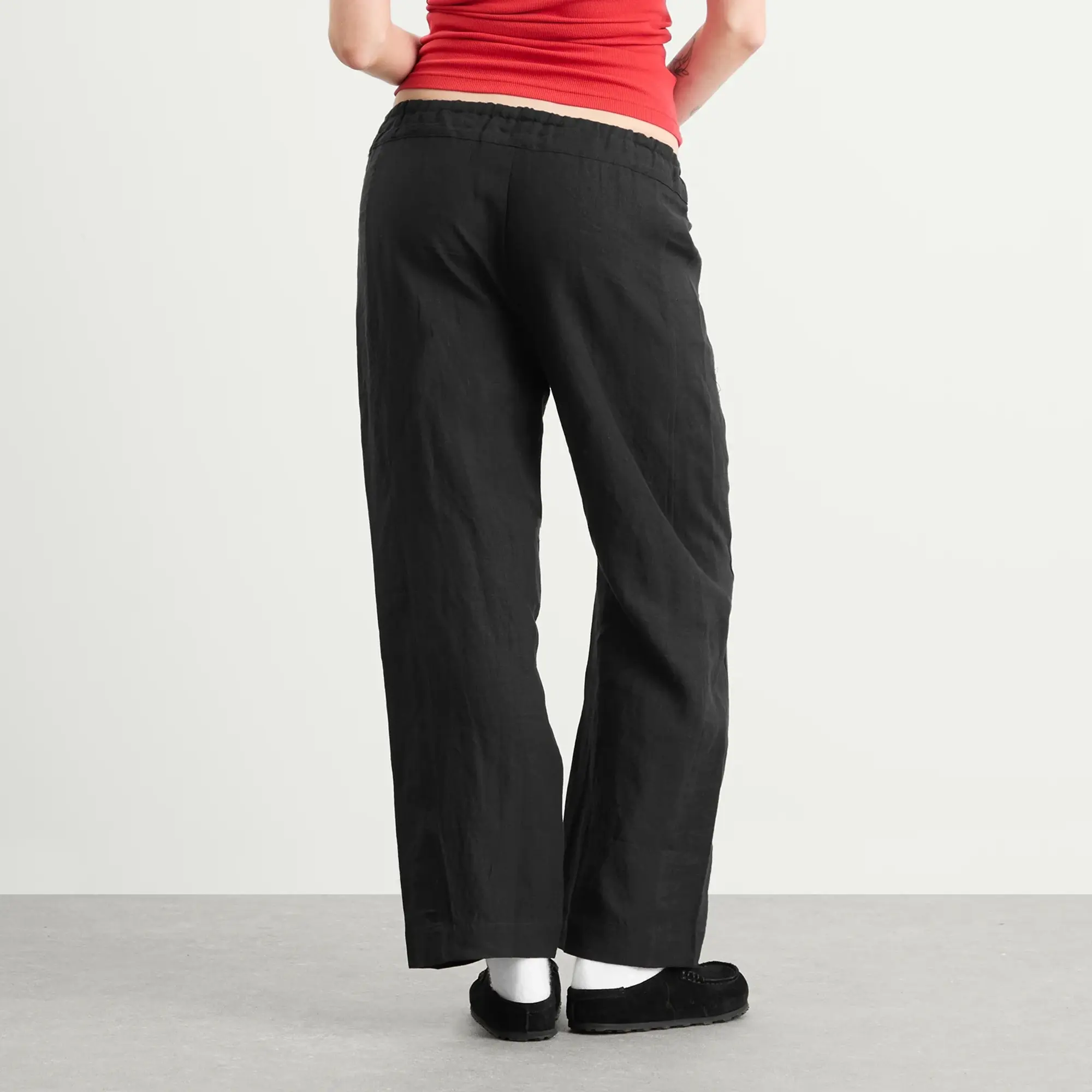 Deiji Studios Women's Double Waist Linen Pants Black