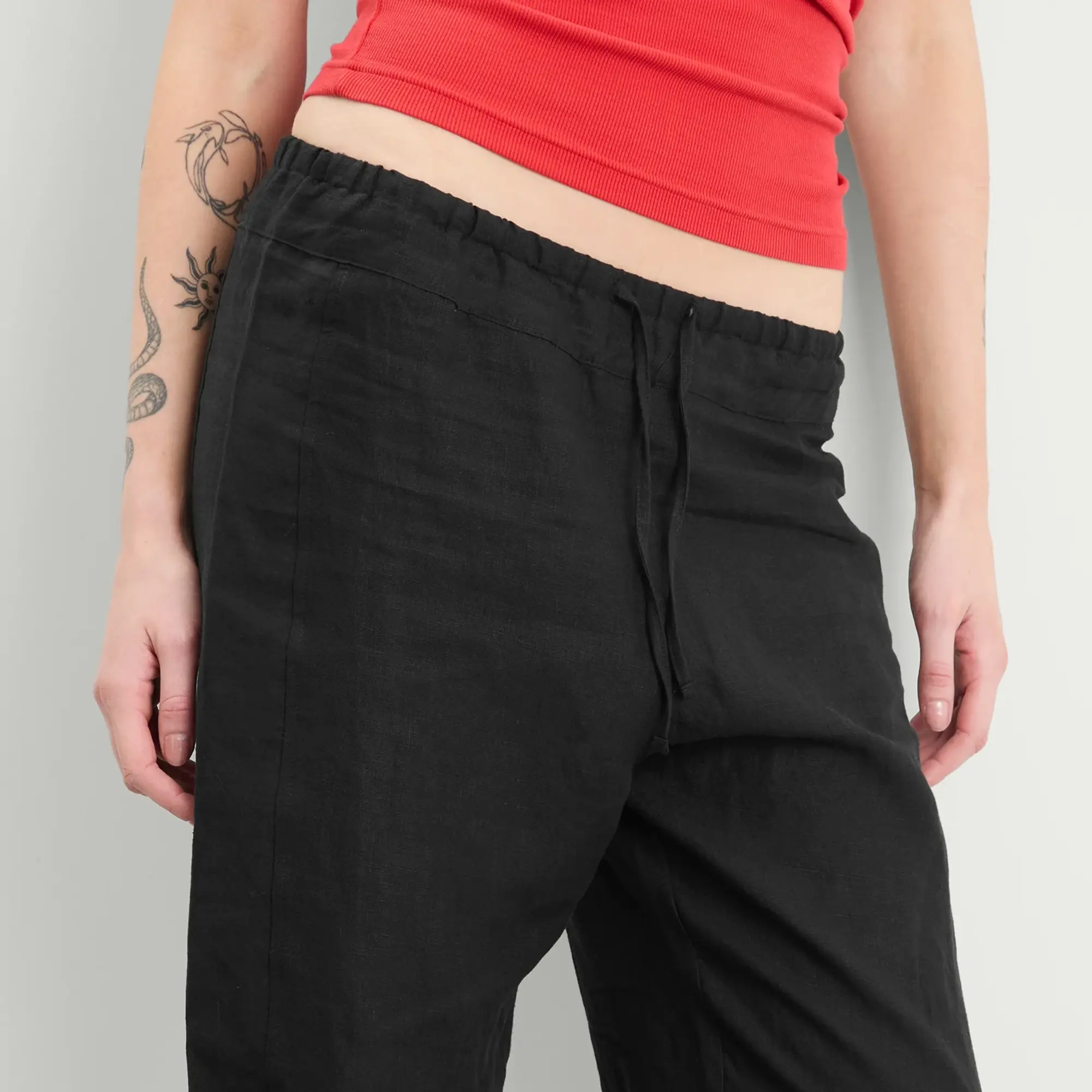 Deiji Studios Women's Double Waist Linen Pants Black