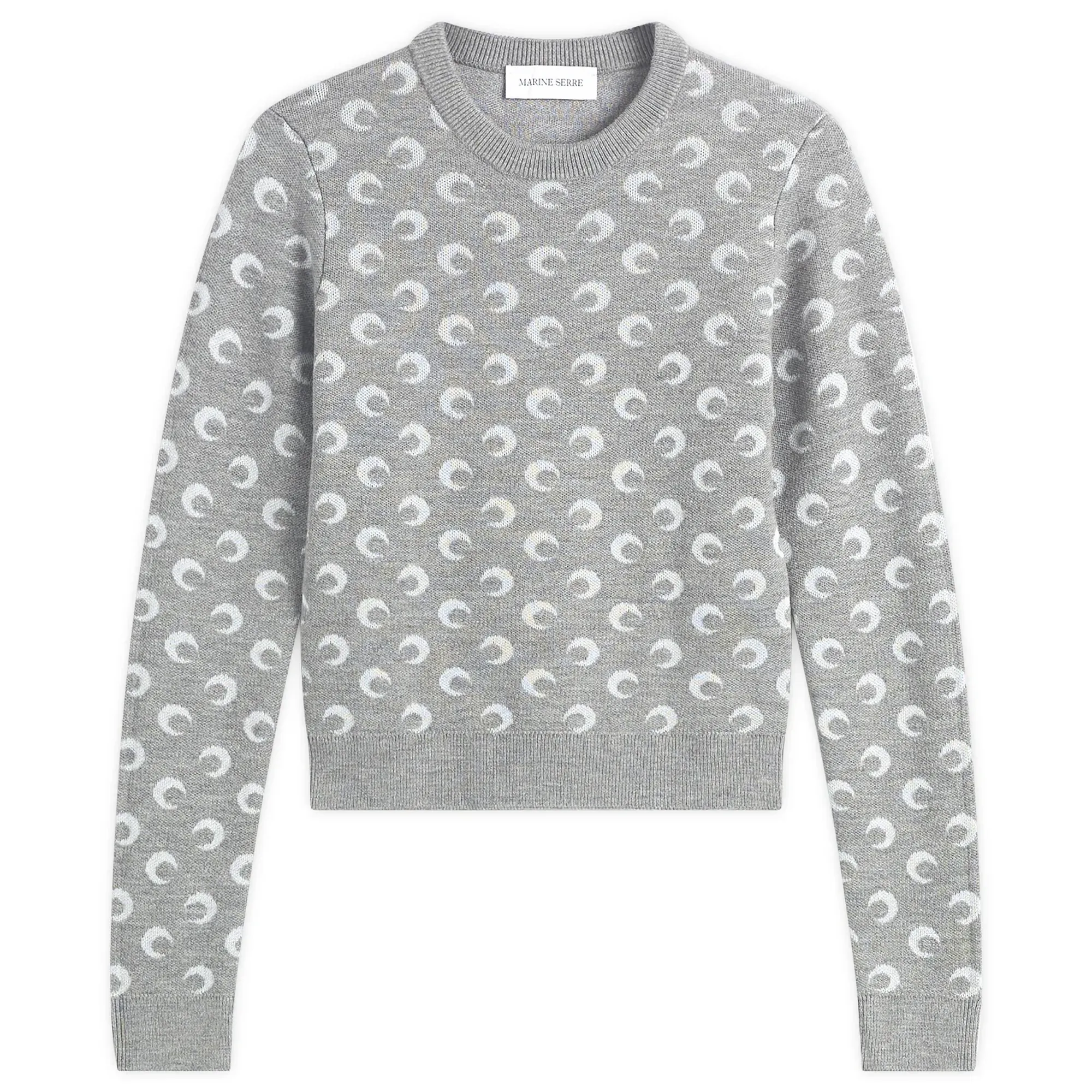 Marine Serre Women's Moon Jacquard Knit Fitted Crewneck Sweater Misty Grey