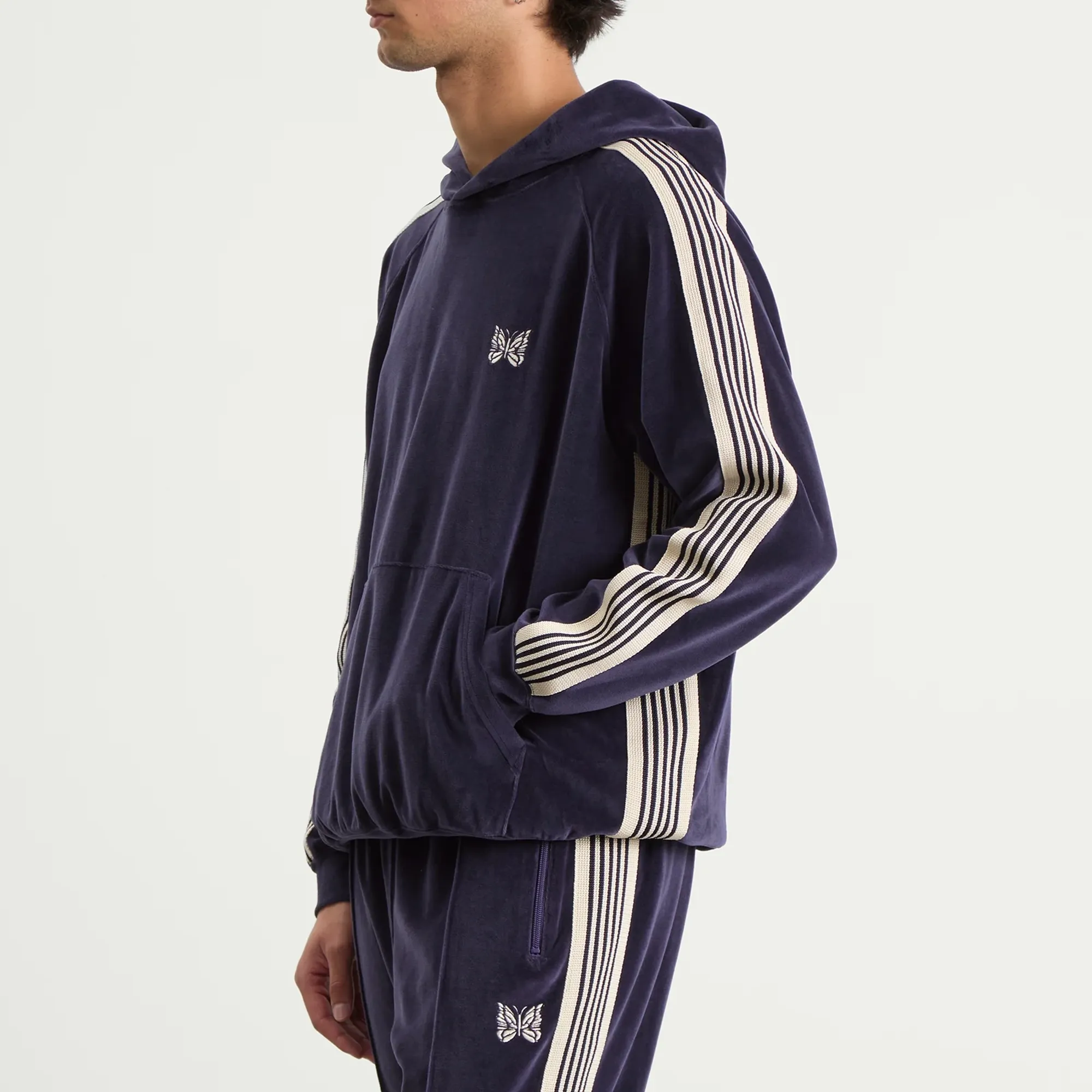 Needles Men's Velour Track Hoodie Navy | RW324-A | FOOTY.COM