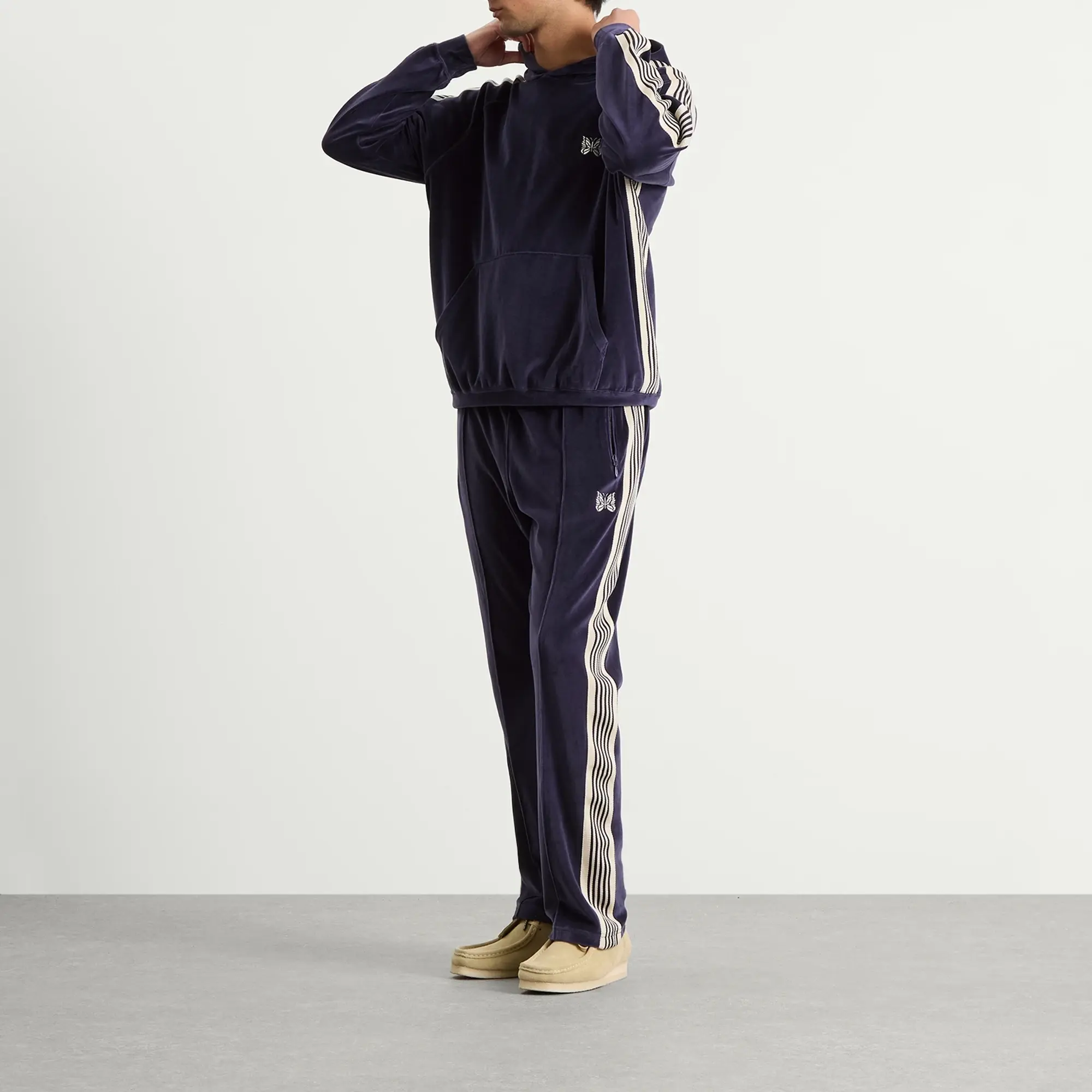 Needles Men's Velour Track Hoodie Navy