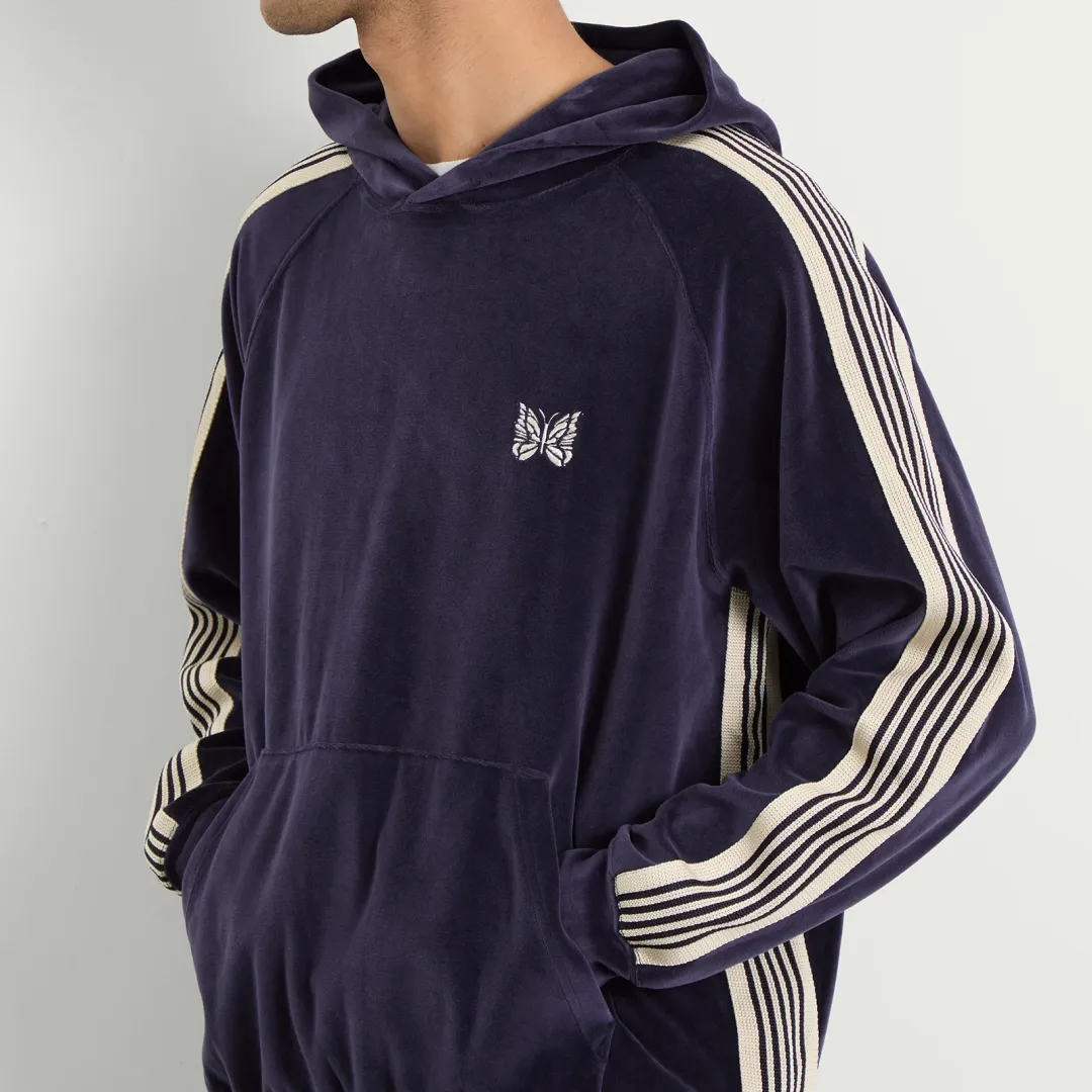 Needles Men's Velour Track Hoodie Navy | RW324-A | FOOTY.COM