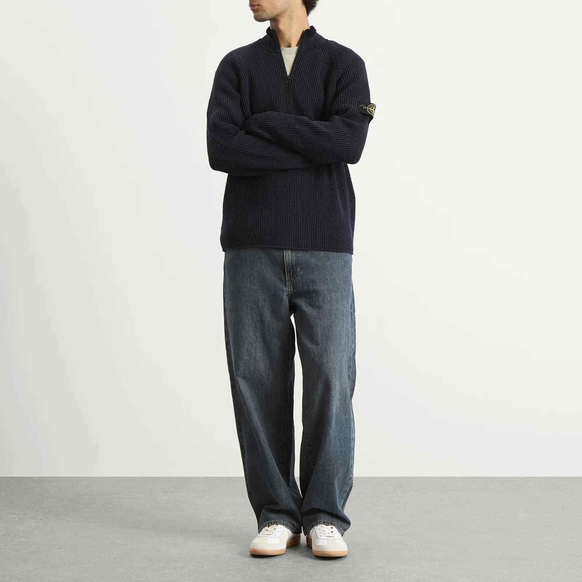 Stone Island Men's Full Rib Half Zip Jumper Navy Blue