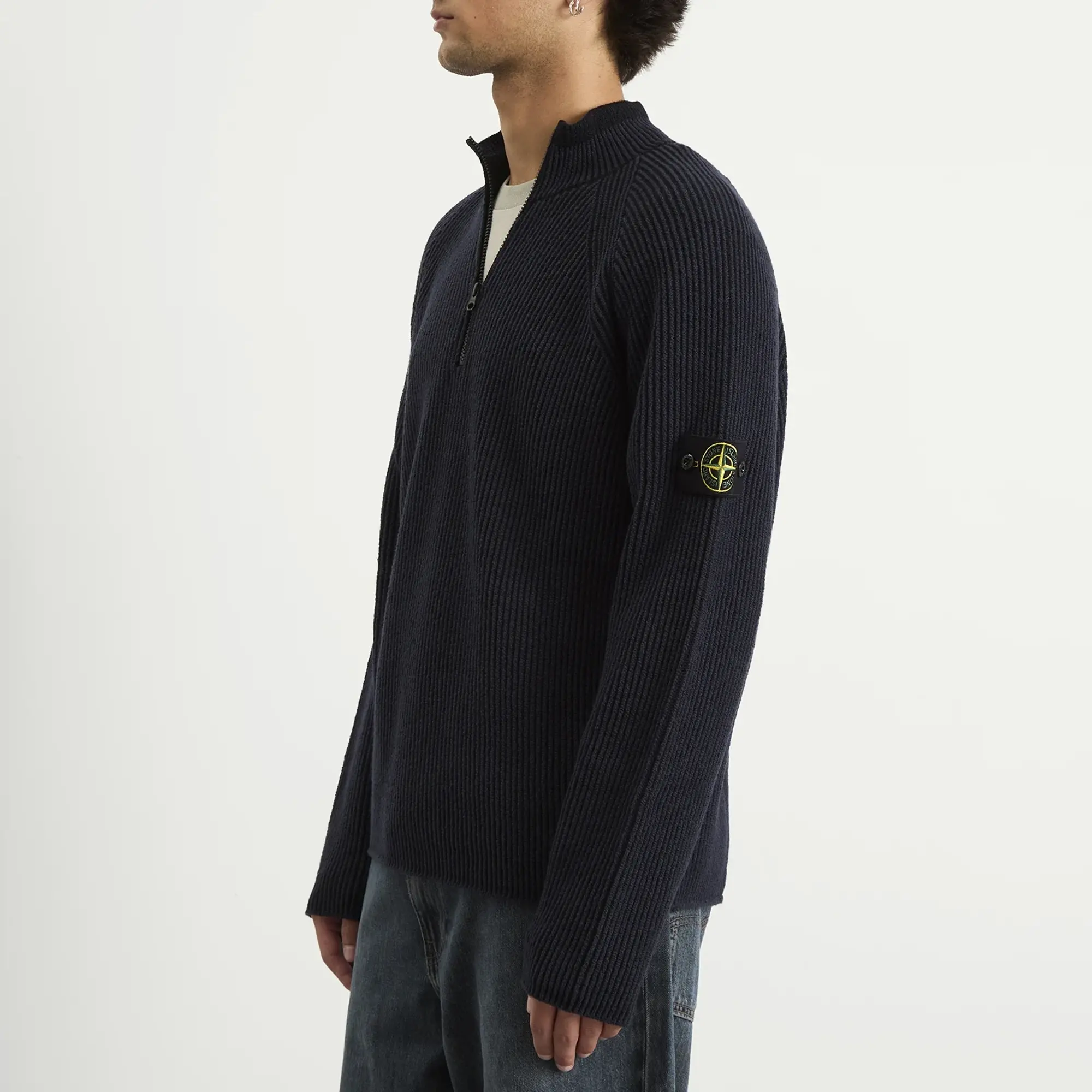 Stone Island Men's Full Rib Half Zip Jumper Navy Blue