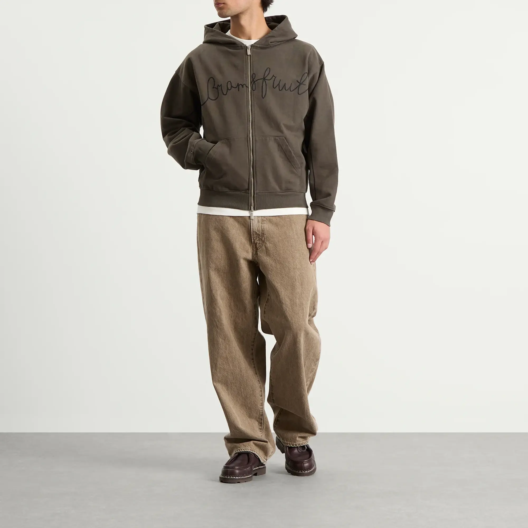 Bram's Fruit Men's Garden Hose Chain Stitch Zip Hoodie Solid Charcoal