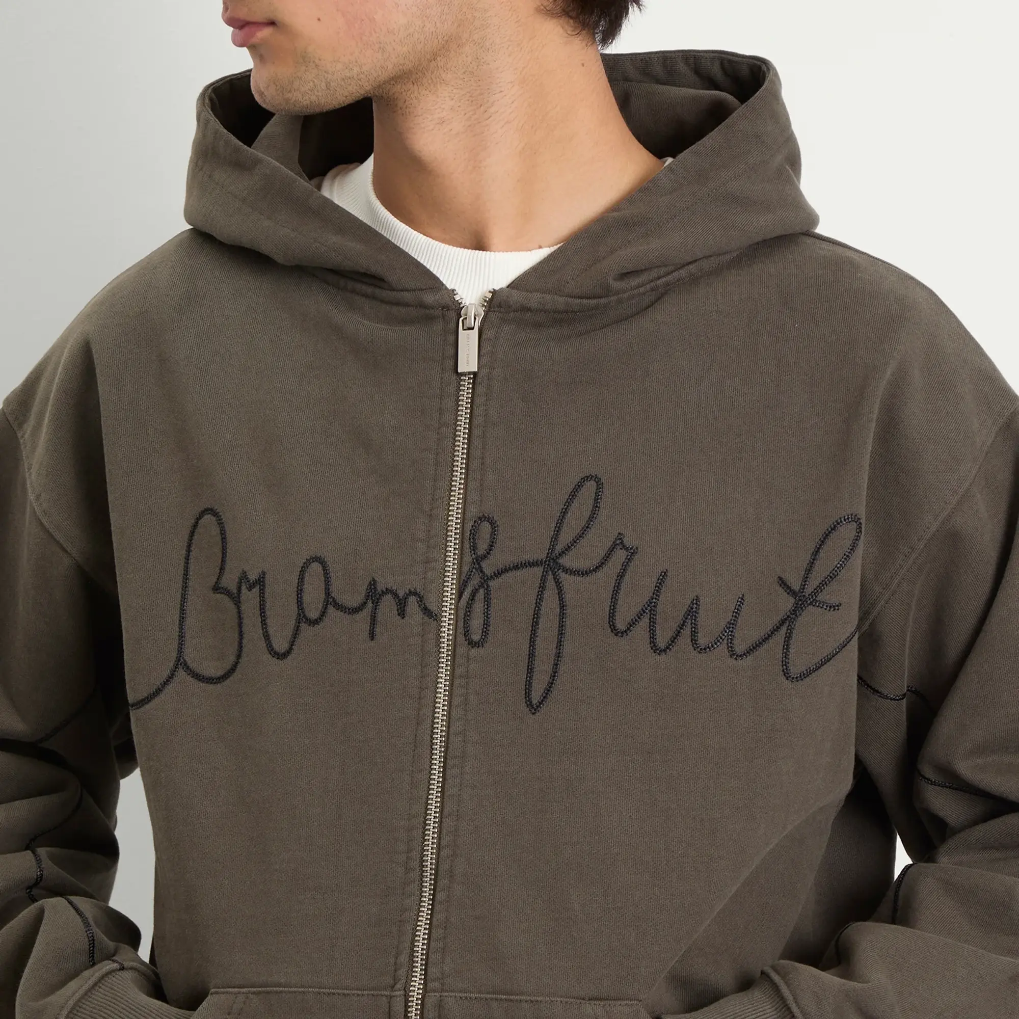 Bram's Fruit Men's Garden Hose Chain Stitch Zip Hoodie Solid Charcoal