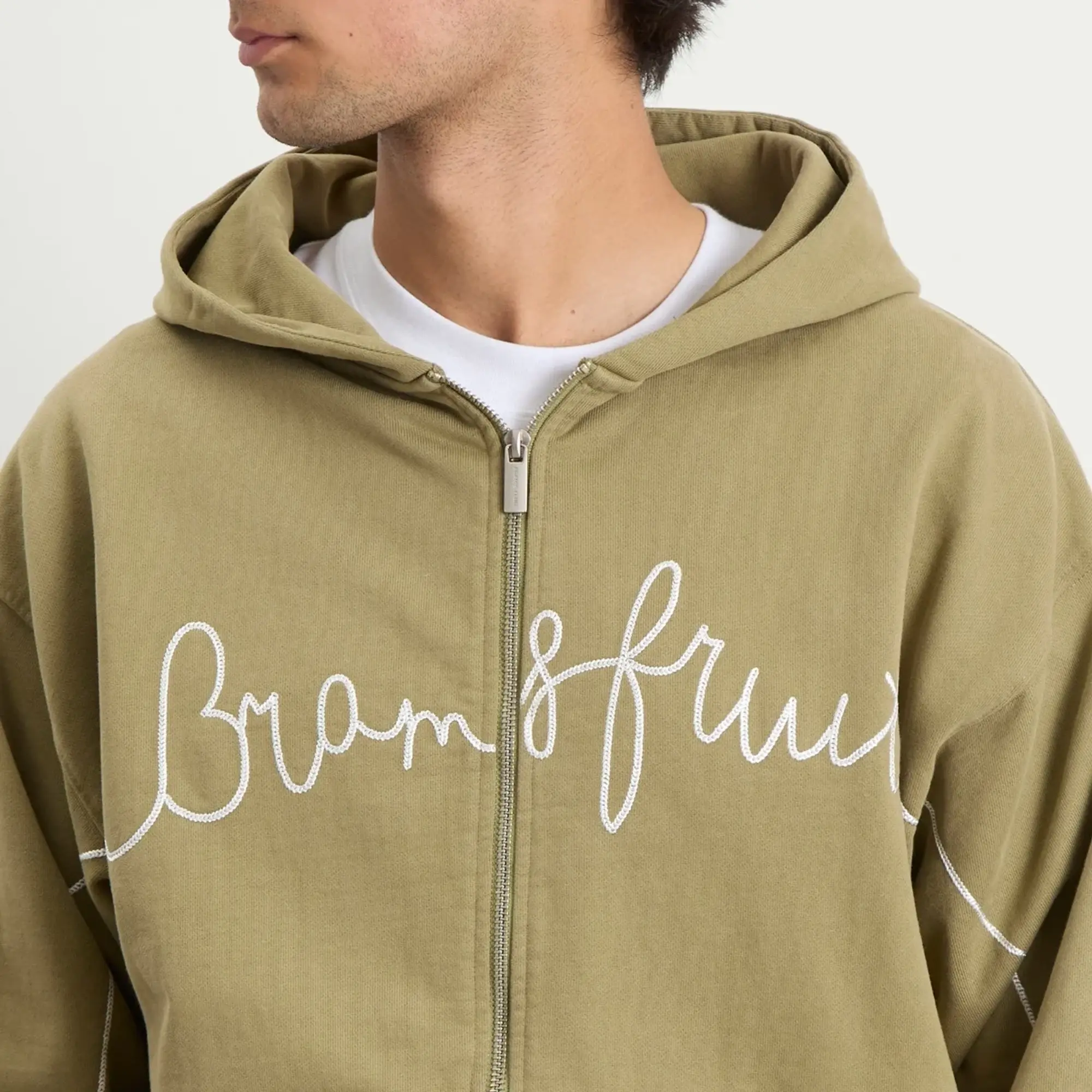 Bram's Fruit Men's Garden Hose Chain Stitch Zip Hoodie Solid Olive Green
