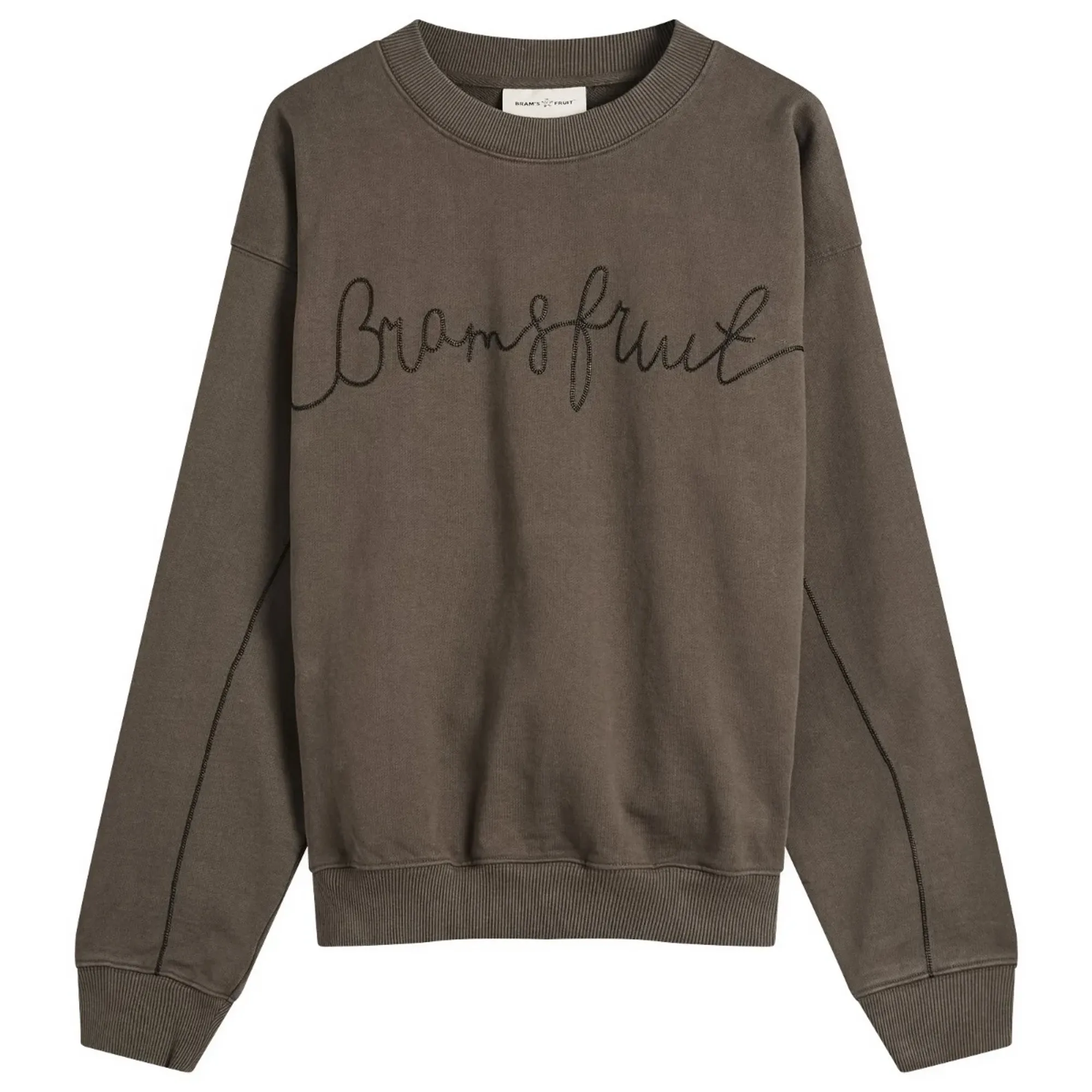 Bram's Fruit Men's Garden Hose Chain Stitch Crewneck Sweatshirt Solid Charcoal