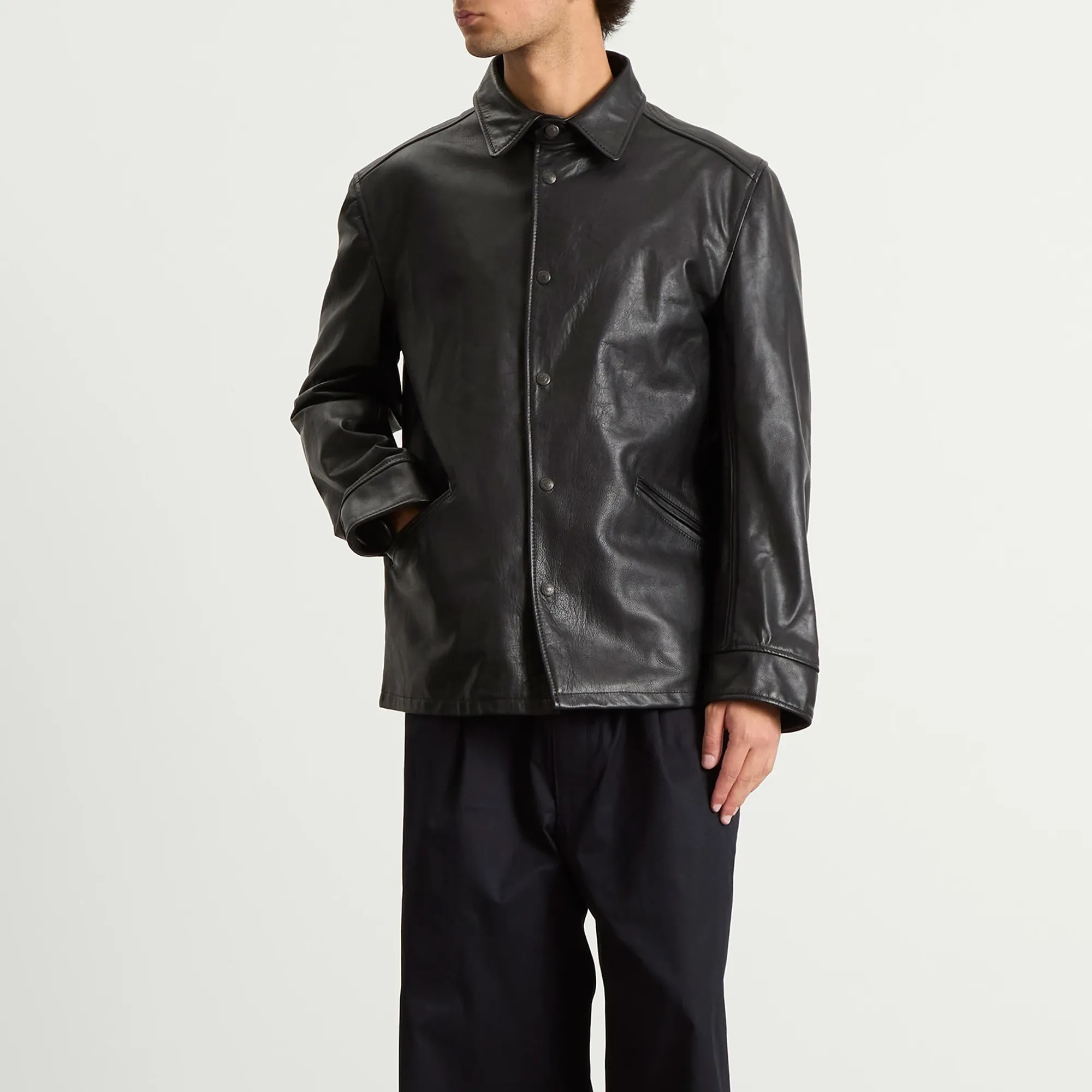 Junya Watanabe MAN Men's x Schott Leather Jacket Black | WP-J912