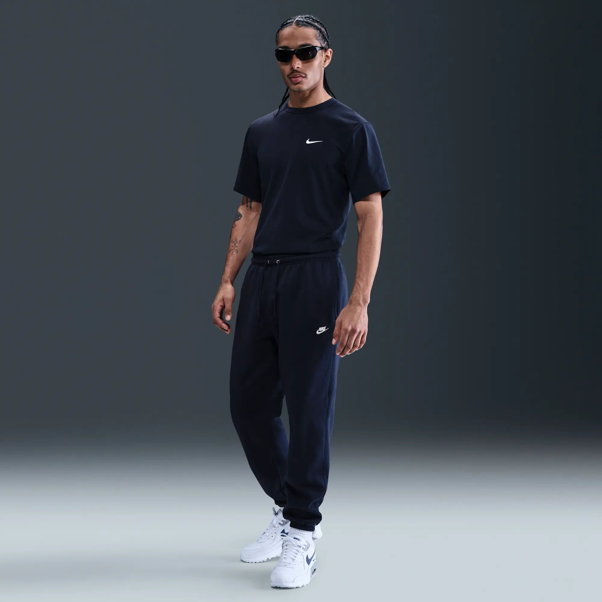 Nike Club Men's Cuffed Brushed Fleece Trousers - Blue - Cotton/Polyester