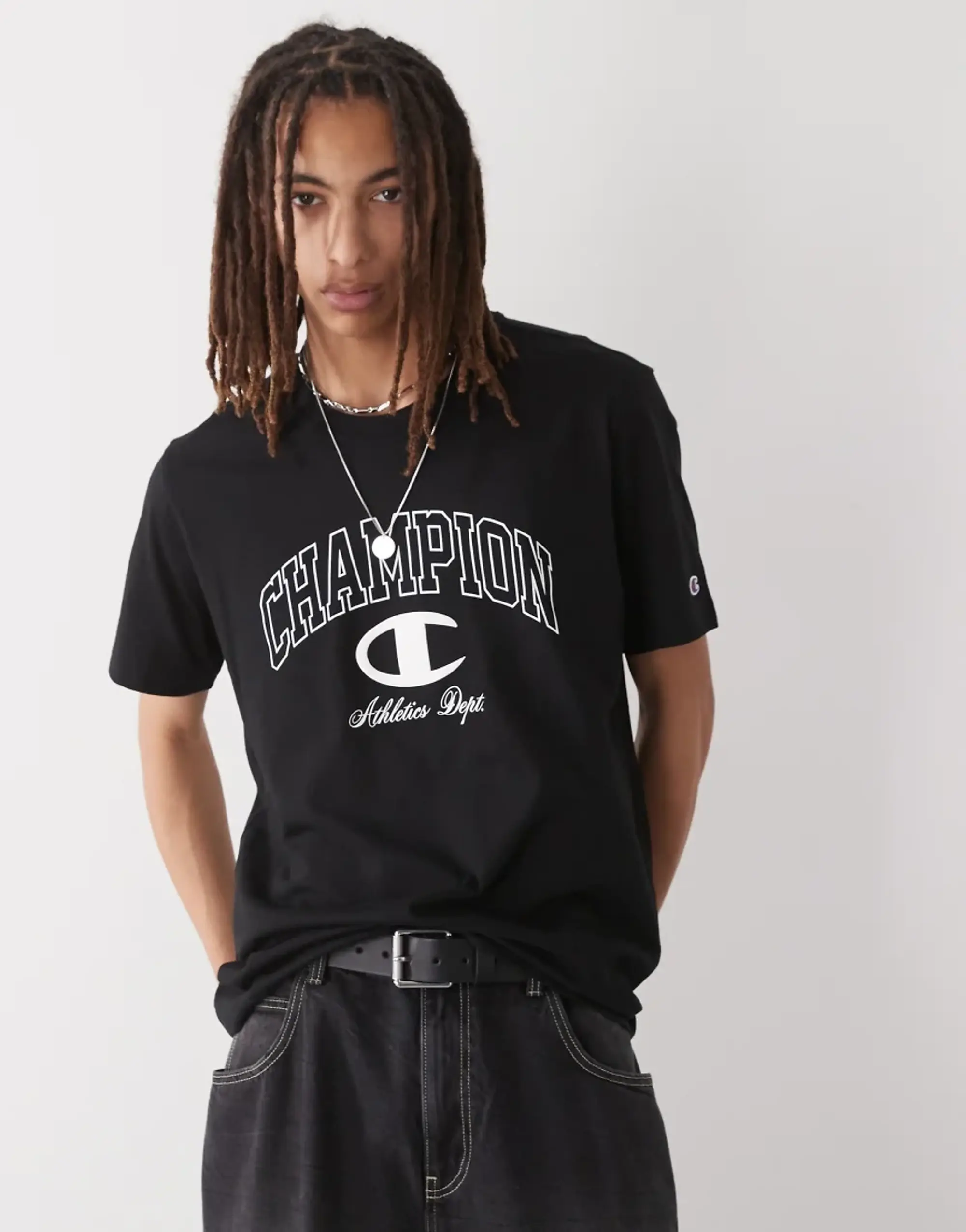 Champion Crewneck Varsity Logo T-Shirt In Black