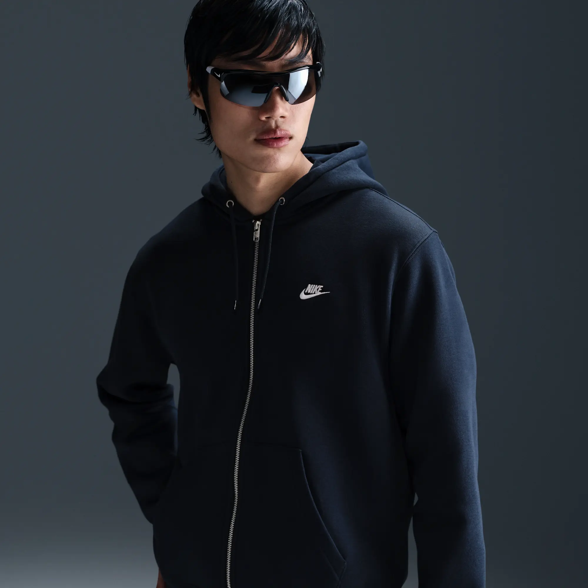 Nike Club Men's Full-Zip Fleece Hoodie - Blue - Cotton/Polyester