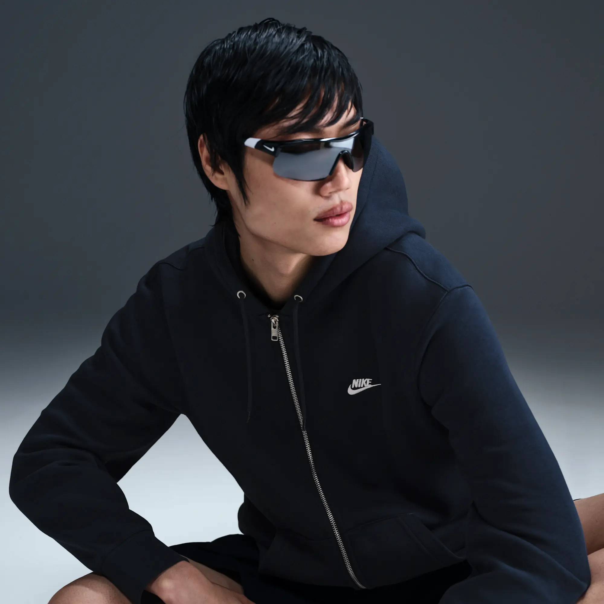 Nike Club Men's Full-Zip Fleece Hoodie - Blue - Cotton/Polyester