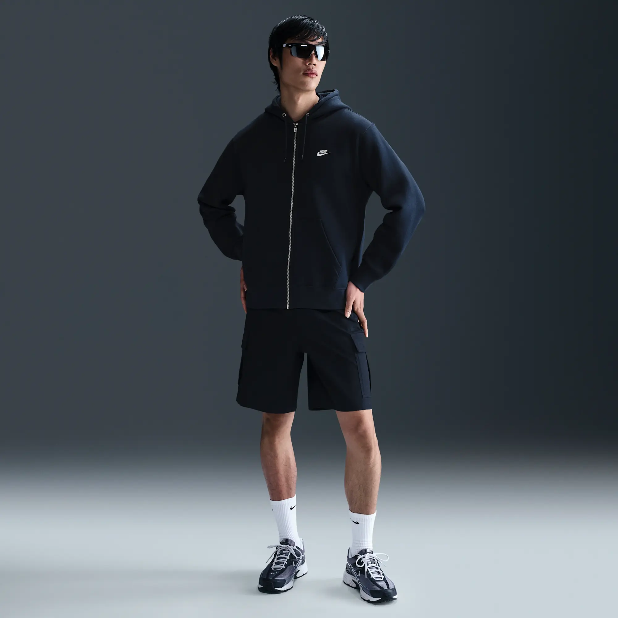 Nike Club Men's Full-Zip Fleece Hoodie - Blue - Cotton/Polyester