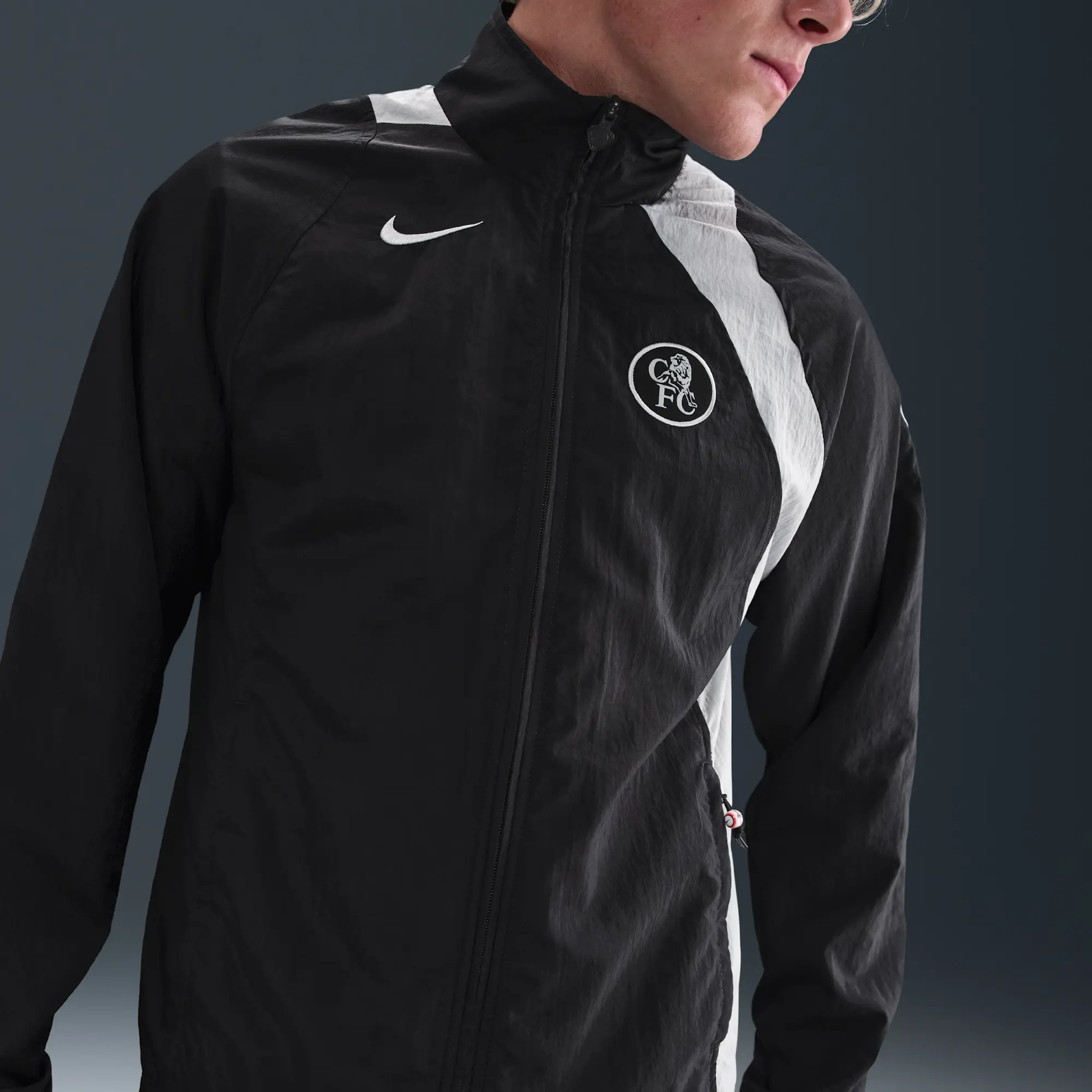 Chelsea F.C. Nike Football Total 90 Football Tracksuit Jacket - Black - Sustainable Materials