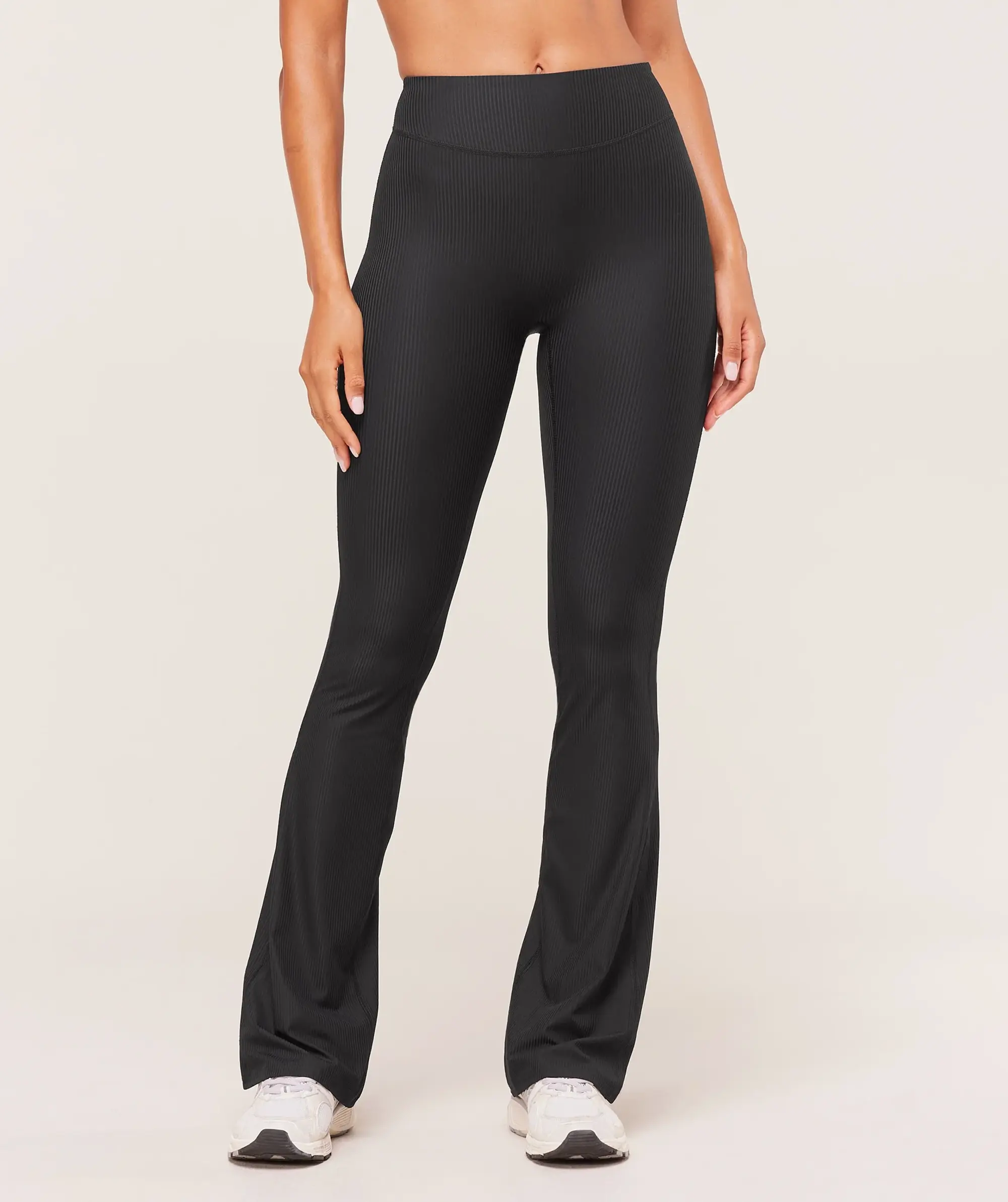  Ribbed Flared Leggings - Black