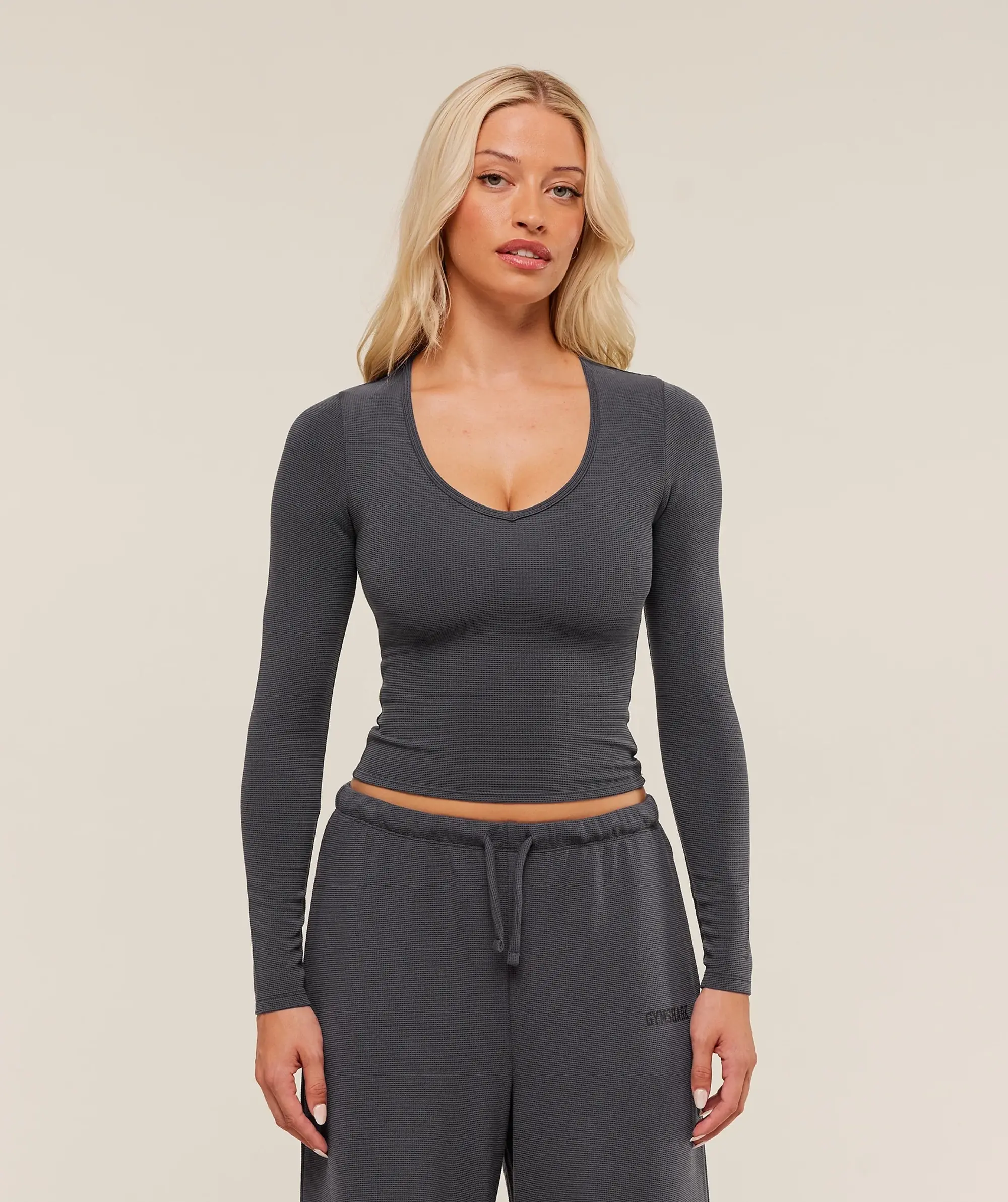  Waffle Long Sleeve Top - Onyx Grey