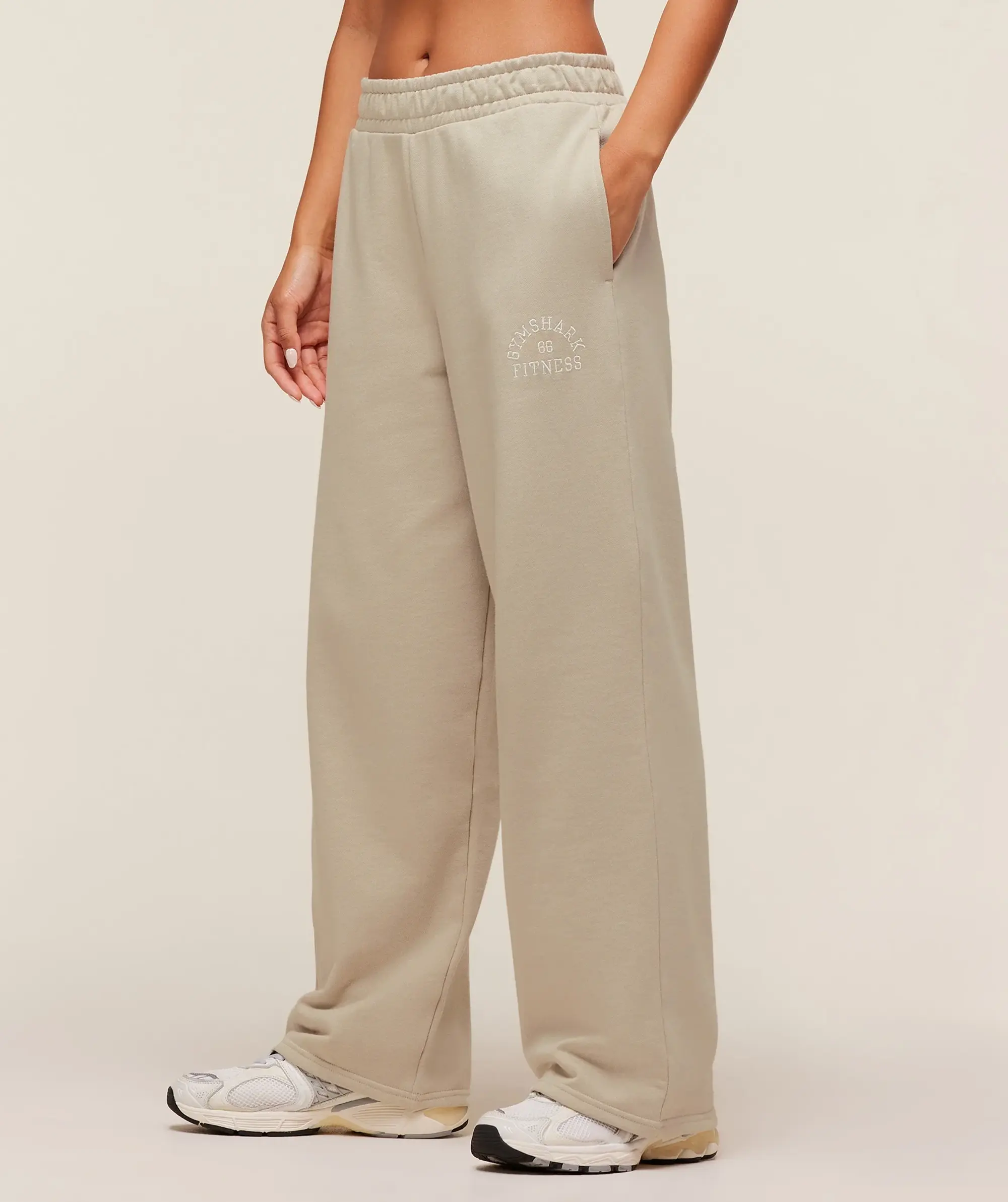  Fitness Embroidered Graphic Wide Leg Joggers - Pebble Grey