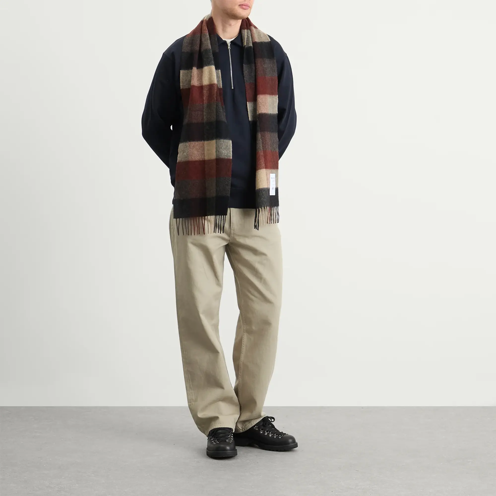 Norse Projects Men's Norse Moon Merino Lambswool Checked Scarf Espresso