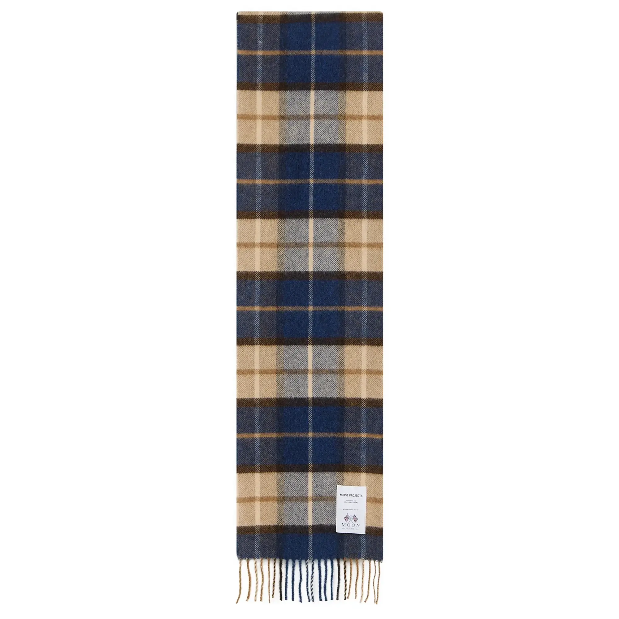 Norse Projects Men's Norse Moon Merino Lambswool Checked Scarf Estate Blue