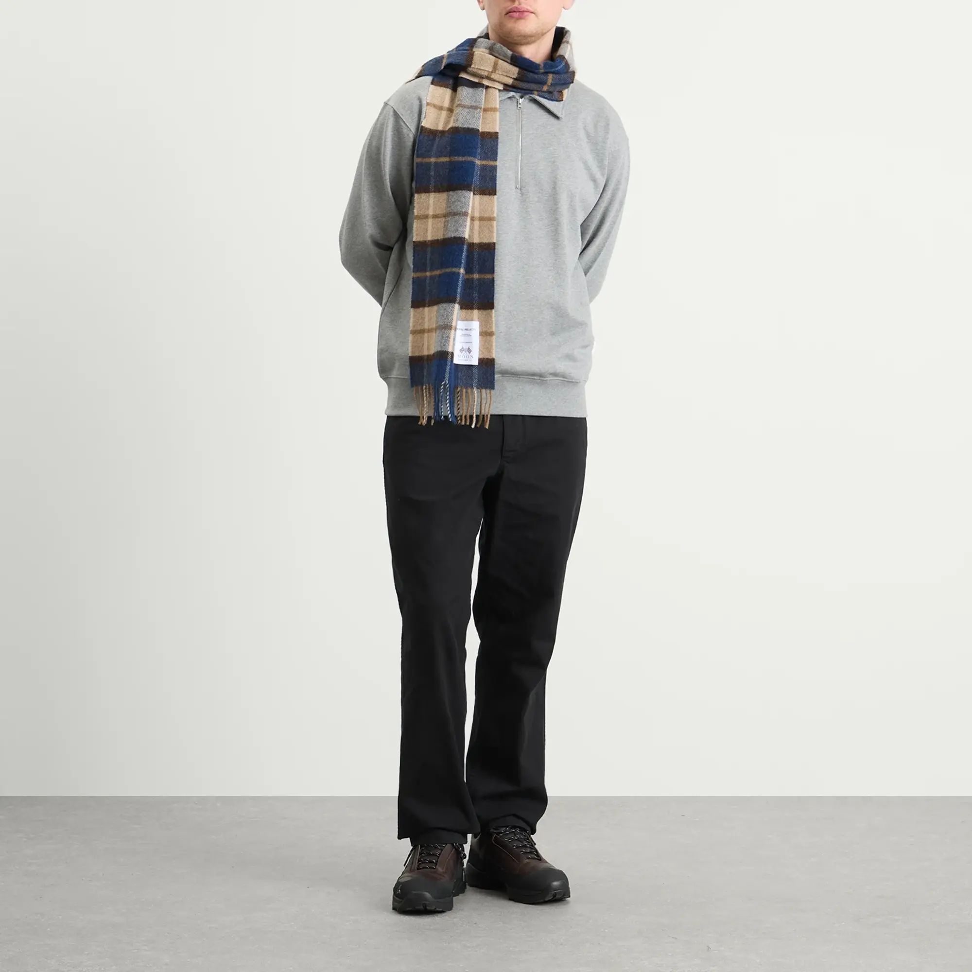 Norse Projects Men's Norse Moon Merino Lambswool Checked Scarf Estate Blue