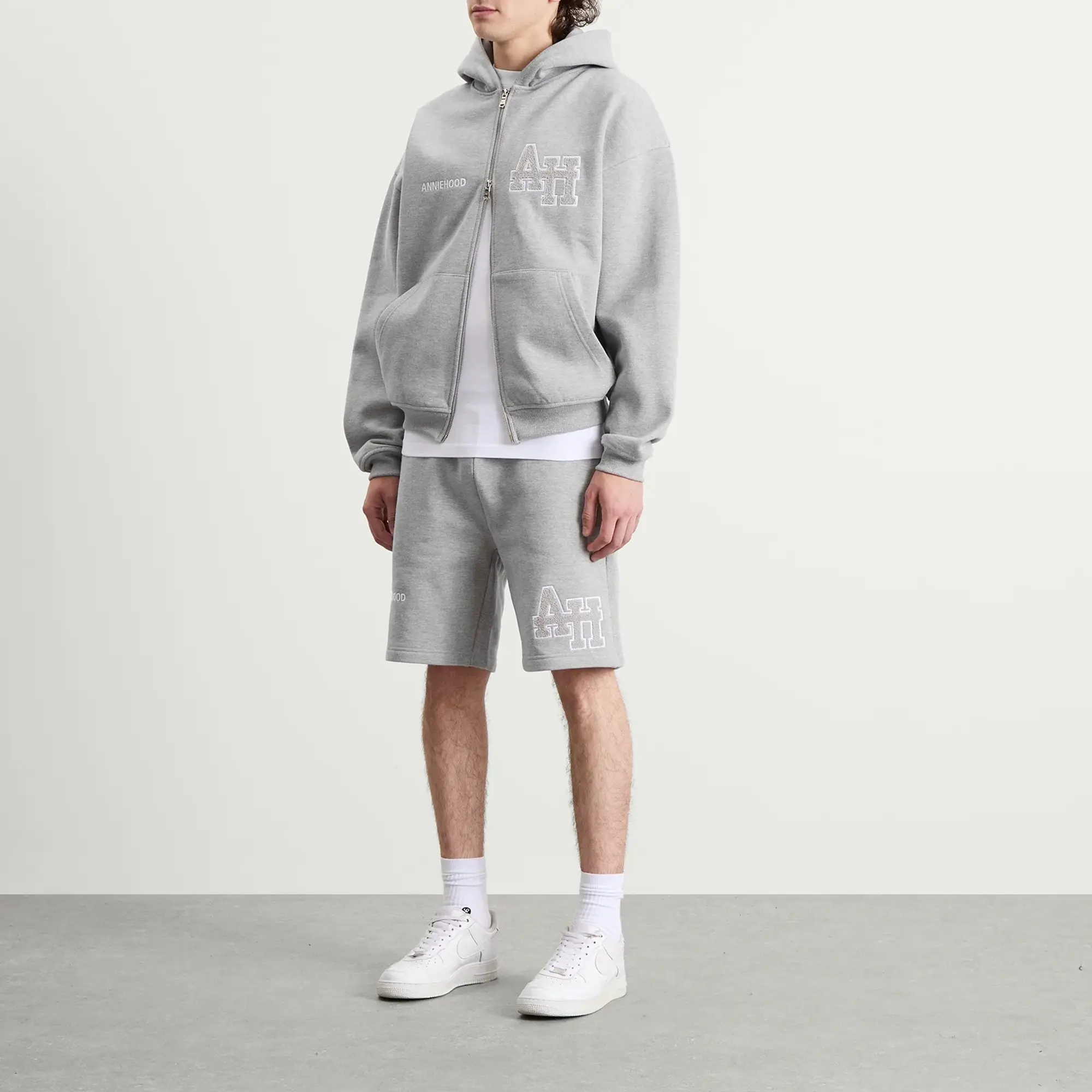 ANNIE HOOD Men's College Zip Hoodie Grey/Grey