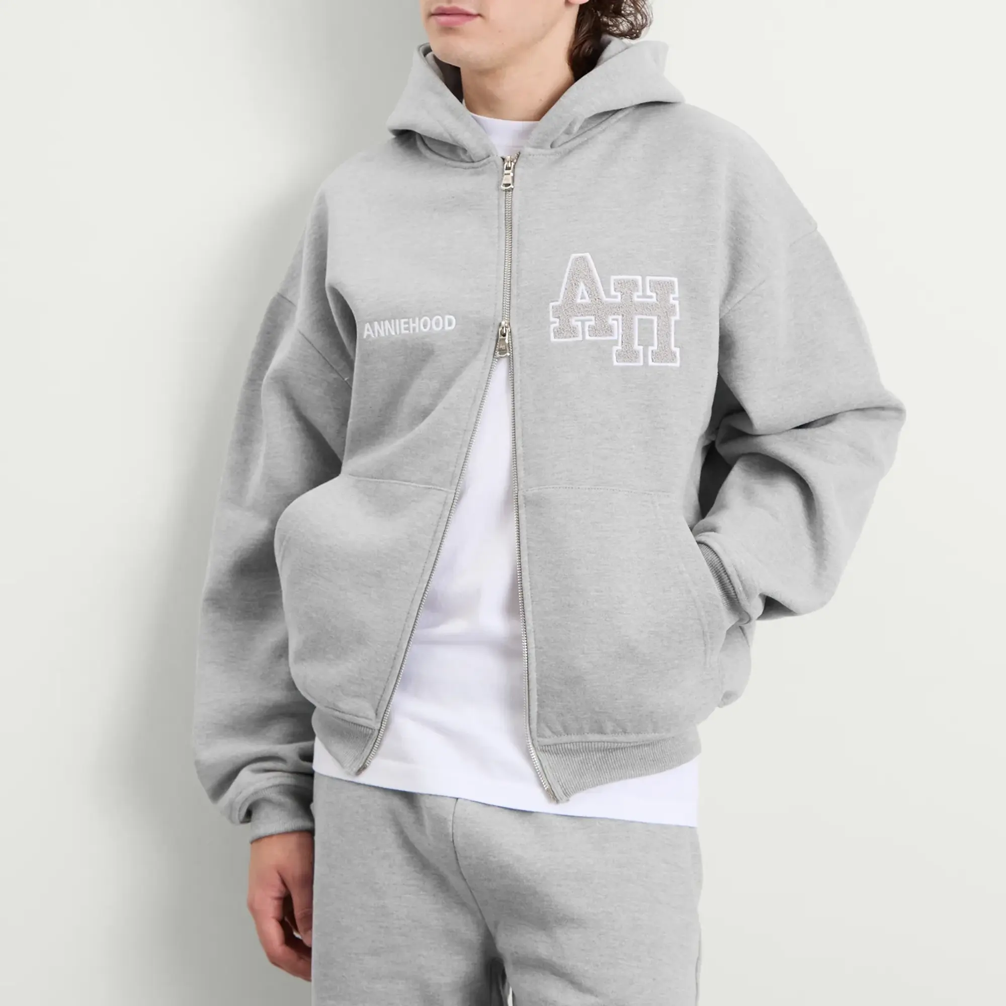ANNIE HOOD Men's College Zip Hoodie Grey/Grey