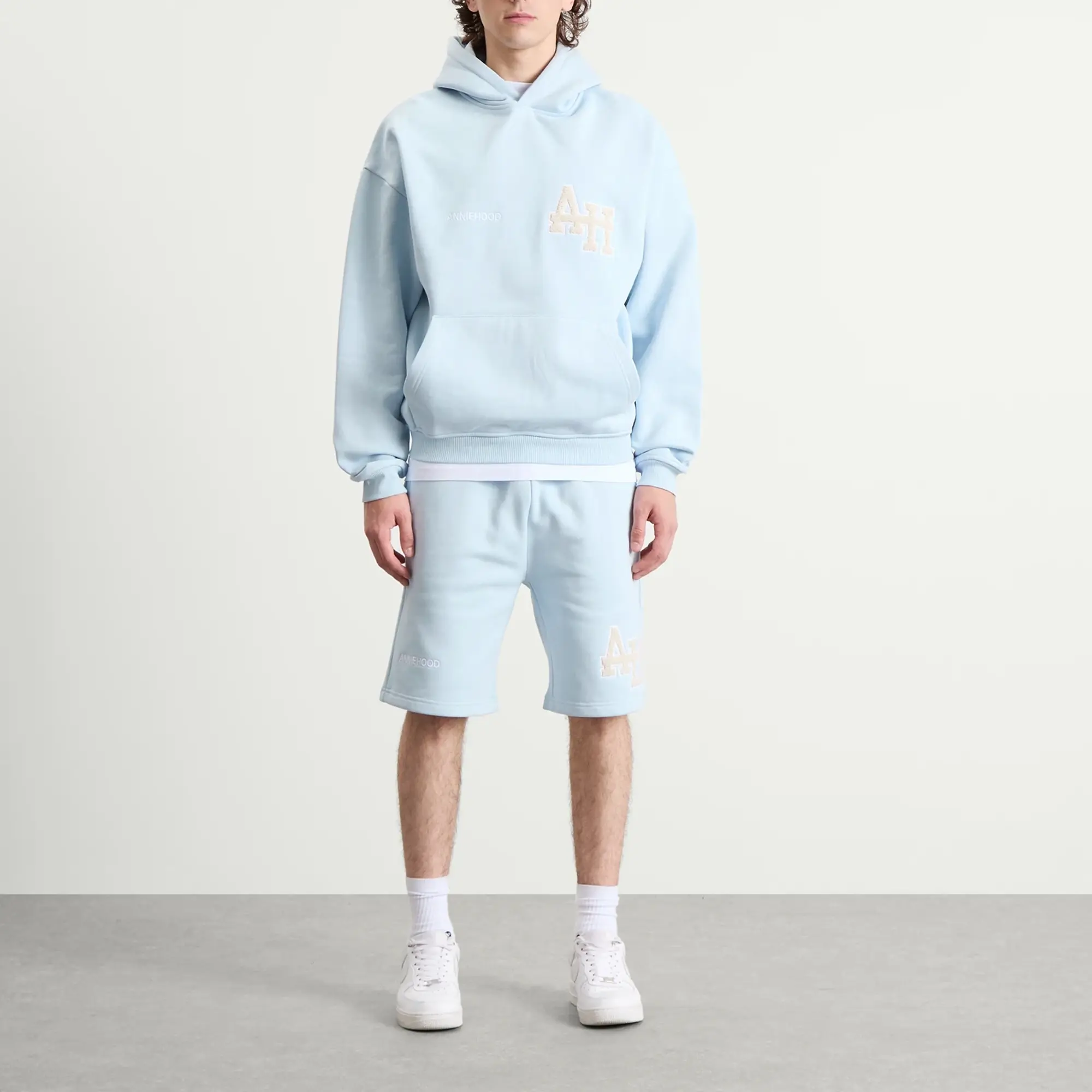 ANNIE HOOD Men's College Hoodie Baby Blue/White