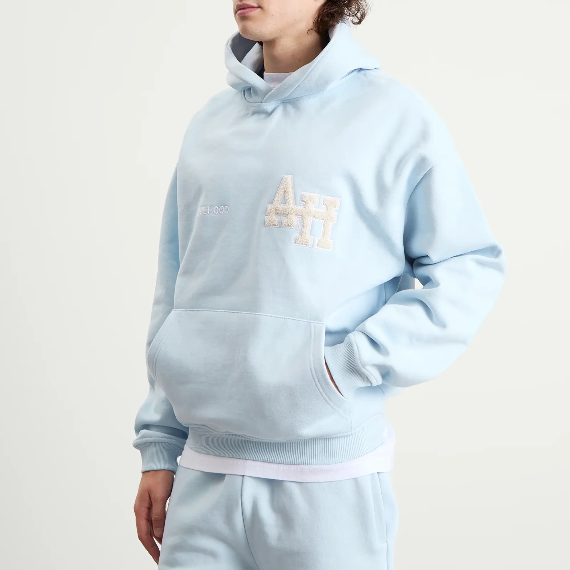 ANNIE HOOD Men's College Hoodie Baby Blue/White