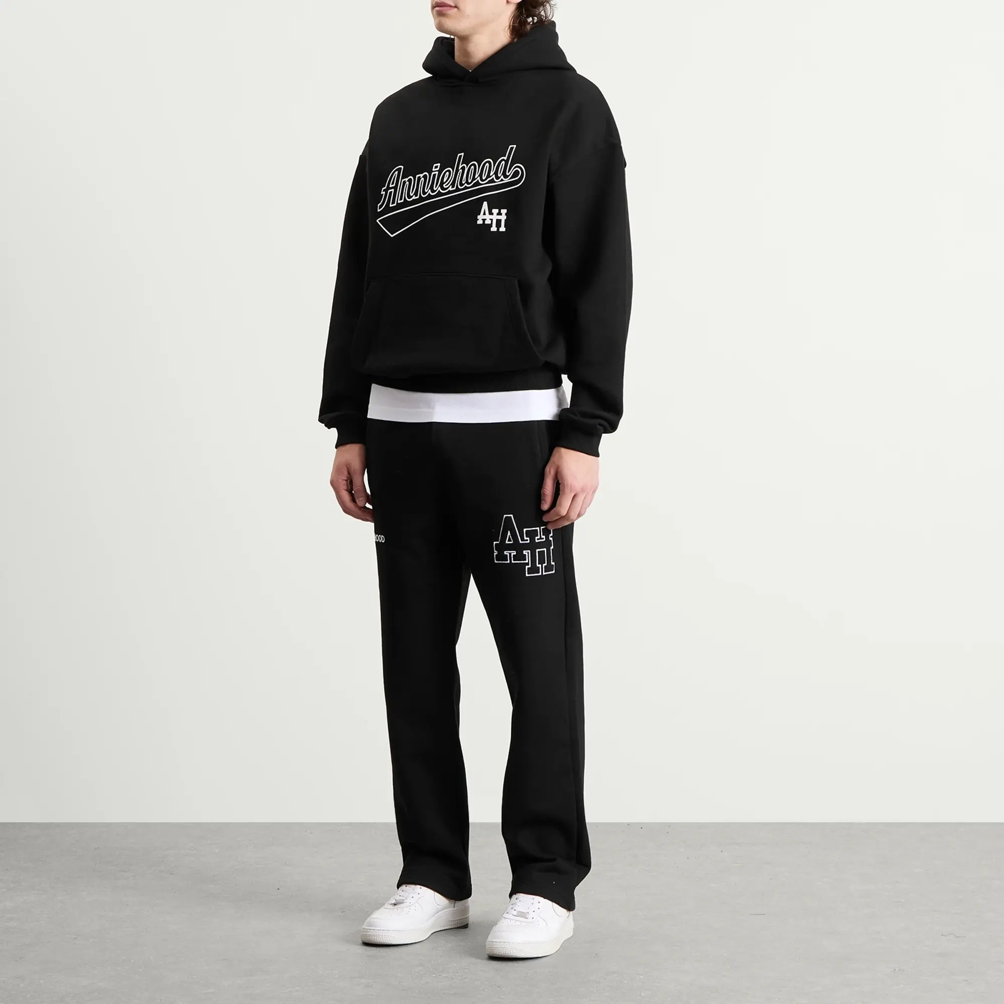 ANNIE HOOD Men's College Straight-Leg Joggers Black/Black
