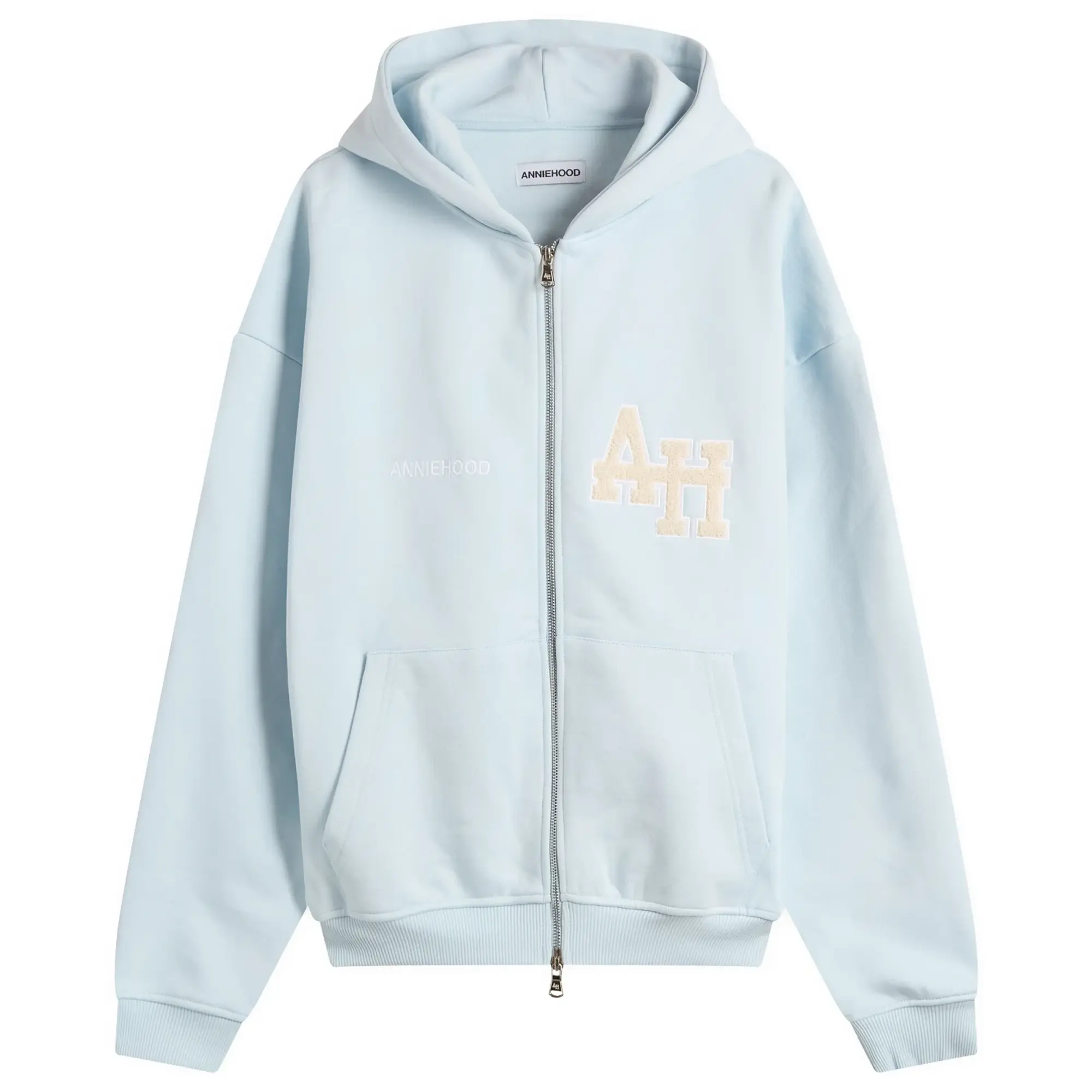 ANNIE HOOD Men's College Zip Hoodie Baby Blue/White