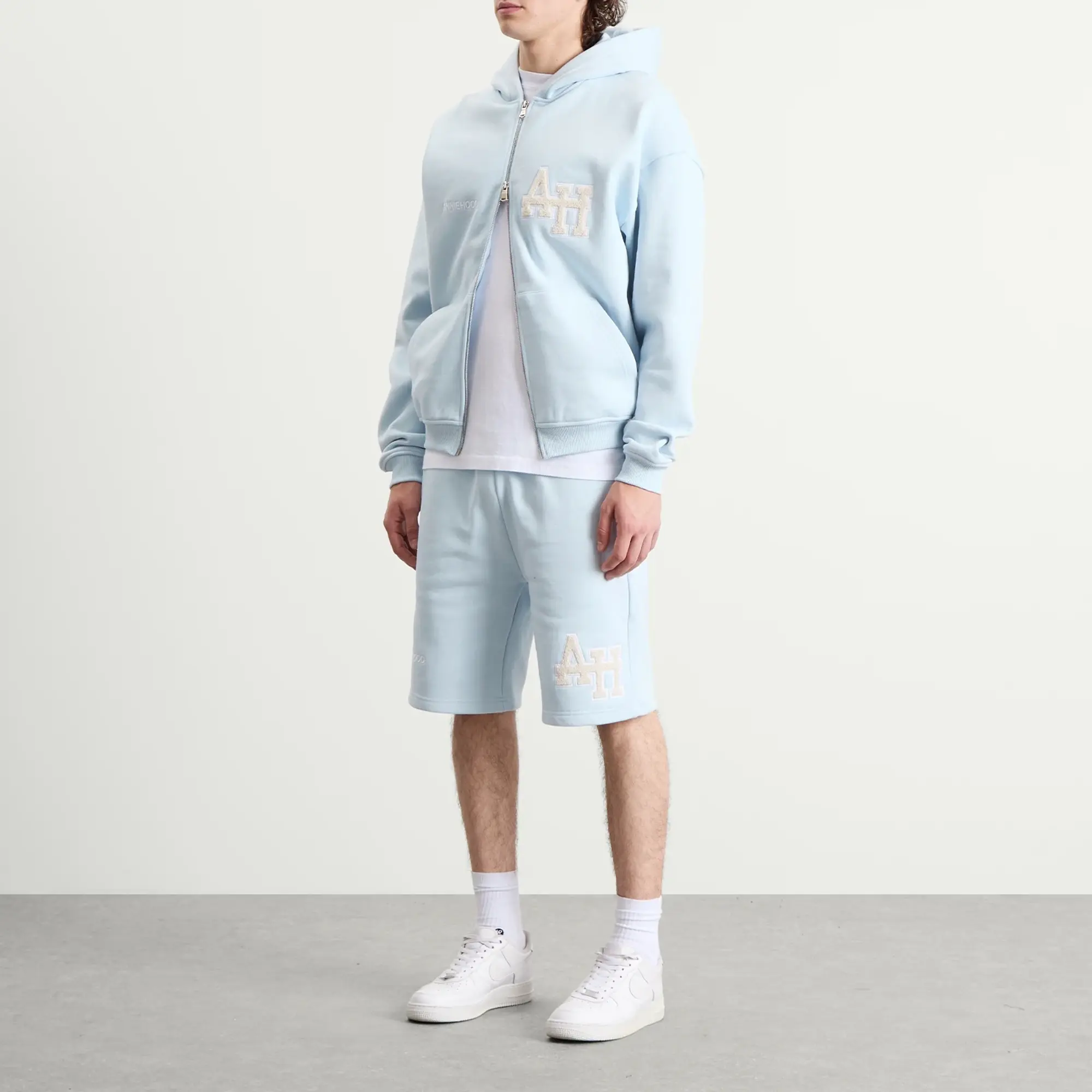 ANNIE HOOD Men's College Zip Hoodie Baby Blue/White