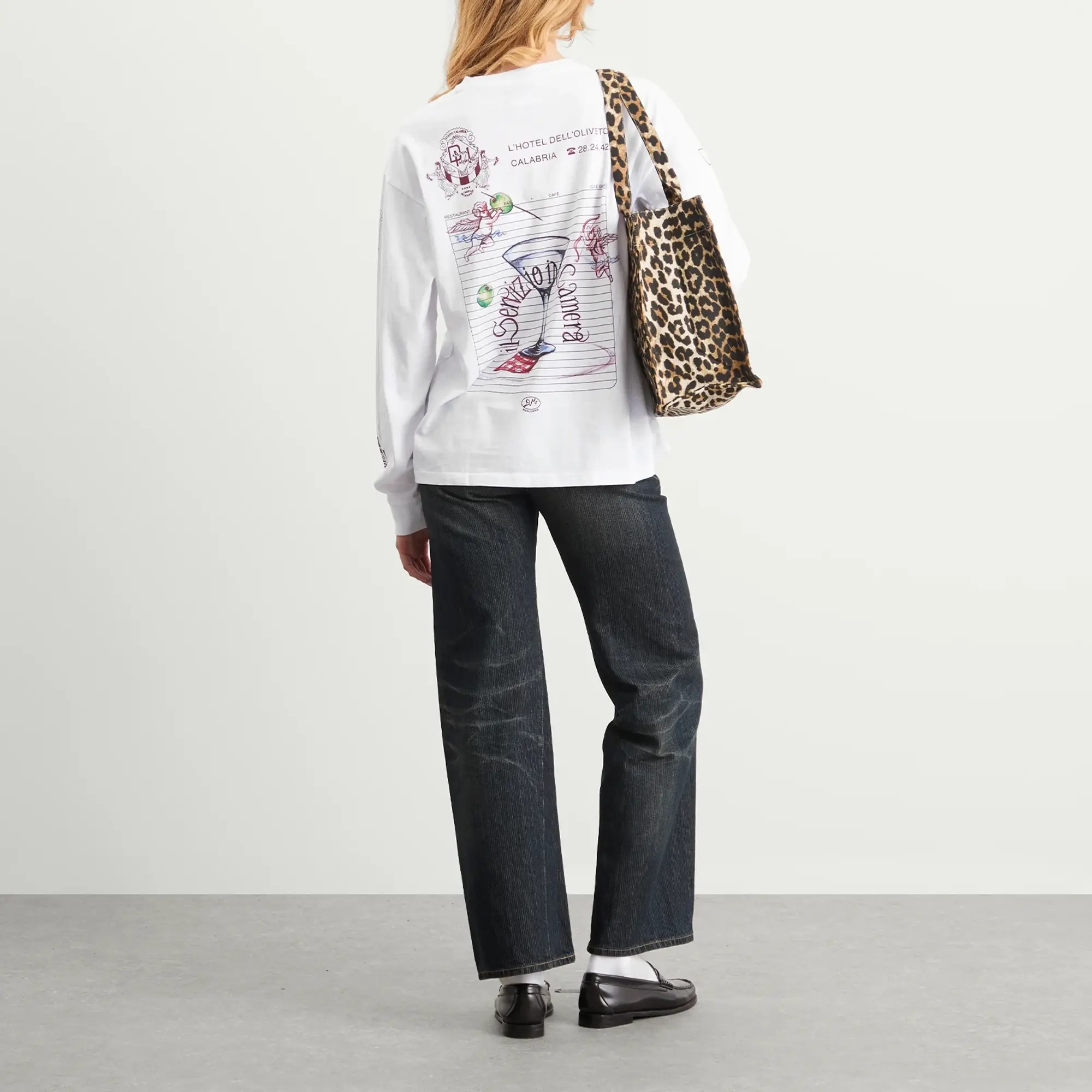 Damson Madder Women's Olive Hotel Long Sleeve T-Shirt White