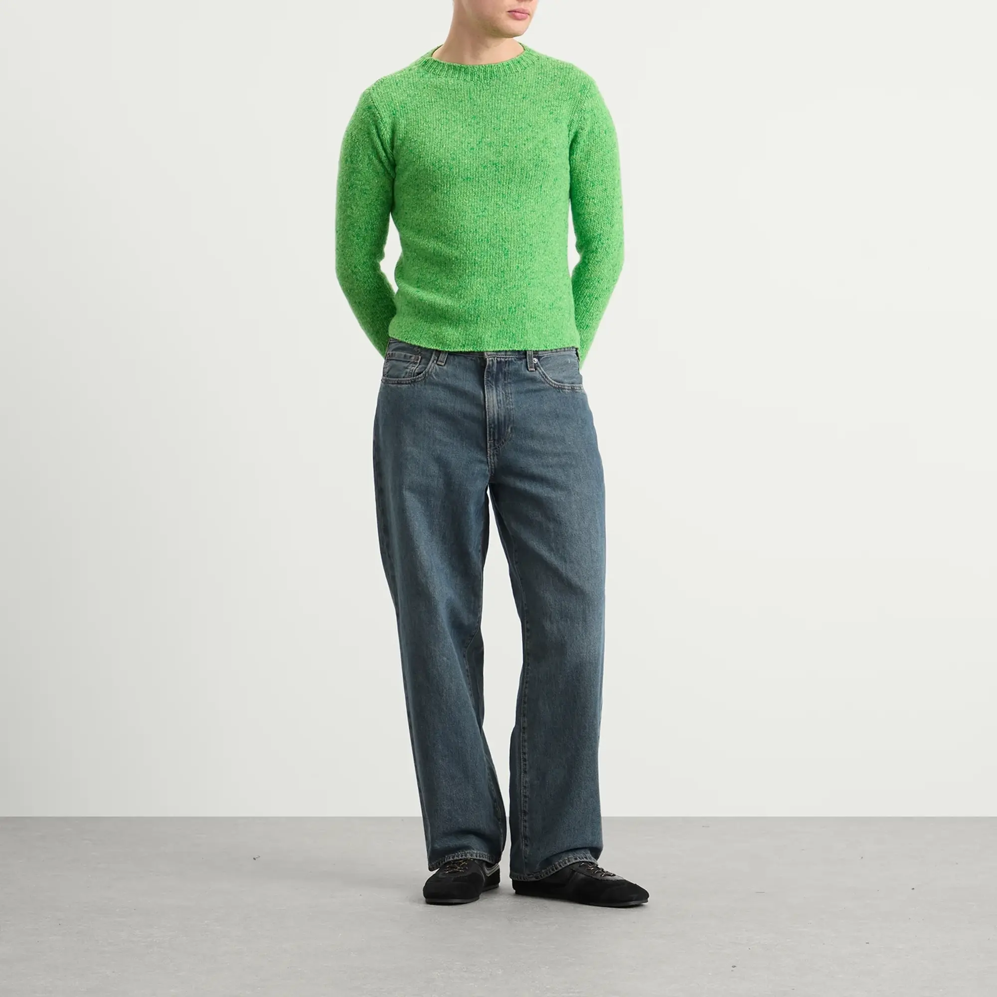 Auralee Men's Cashmere Melange Knit P/O Top Green