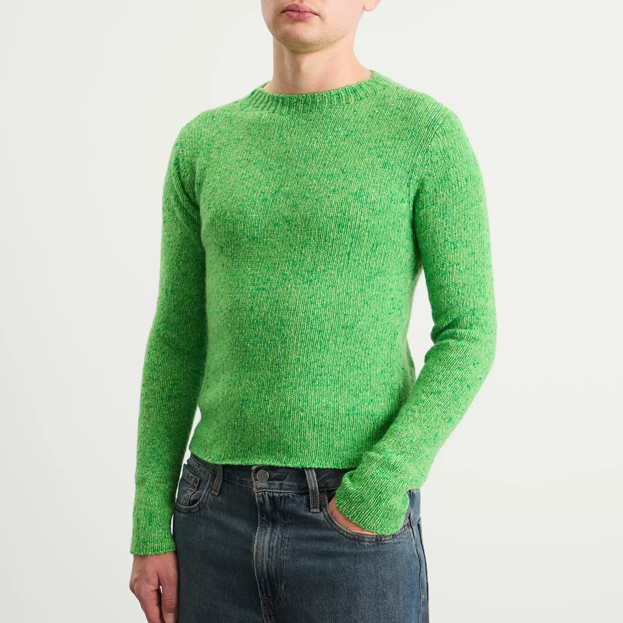 Auralee Men's Cashmere Melange Knit P/O Top Green