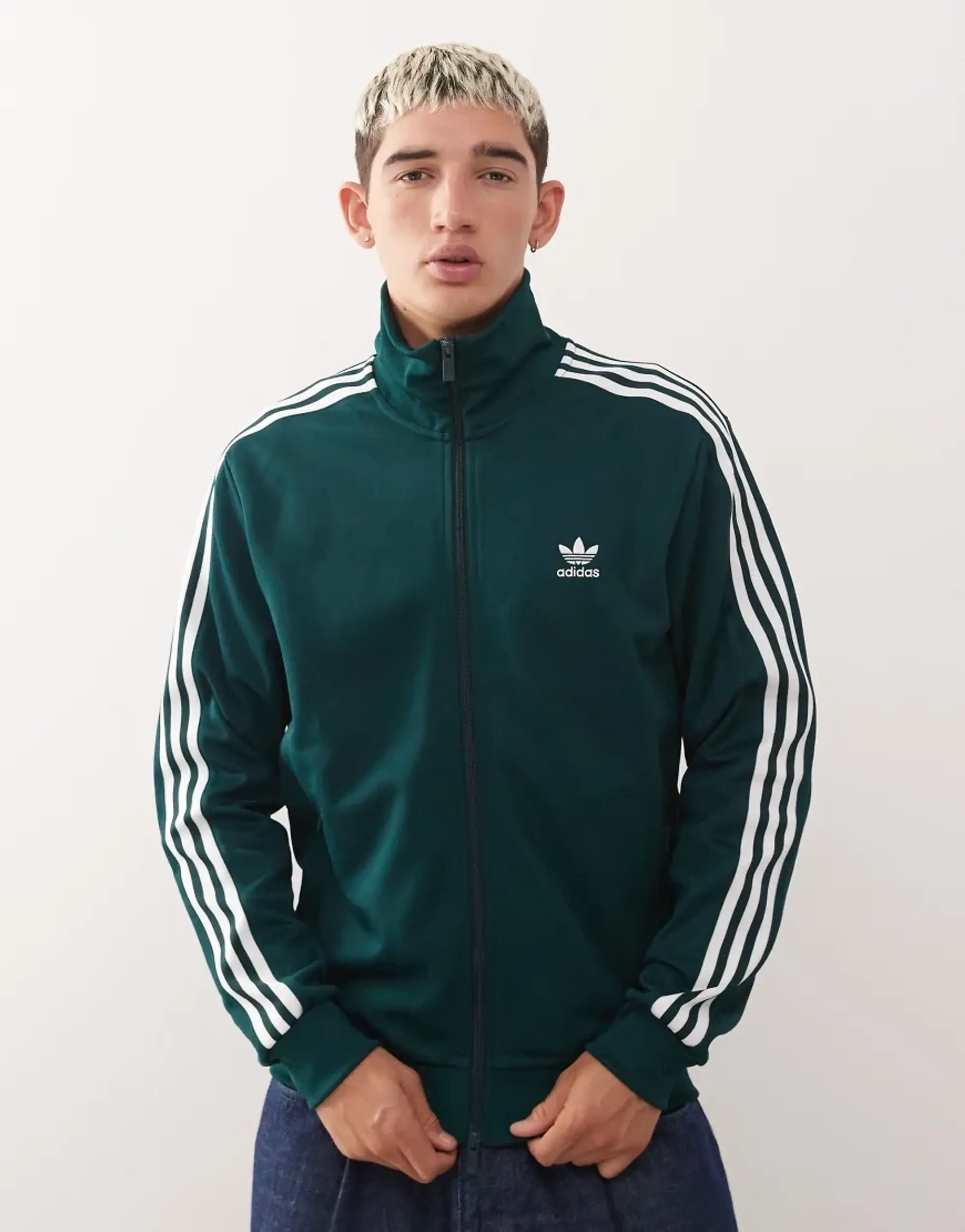 Adidas Originals Classic Track Top In Dark Green And White