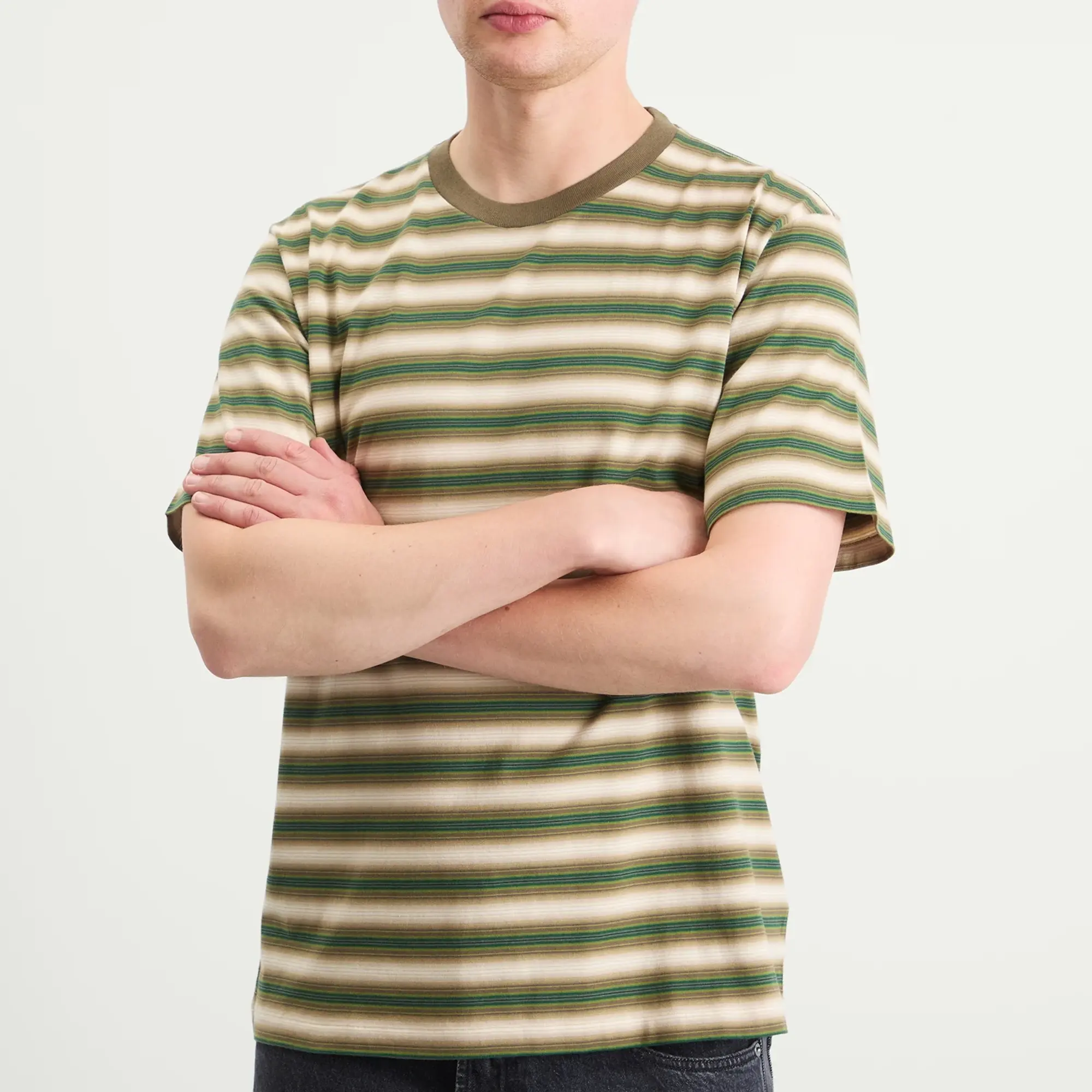 Auralee Men's Gradient Stripe Jersey Tee Fade Brown Stripe