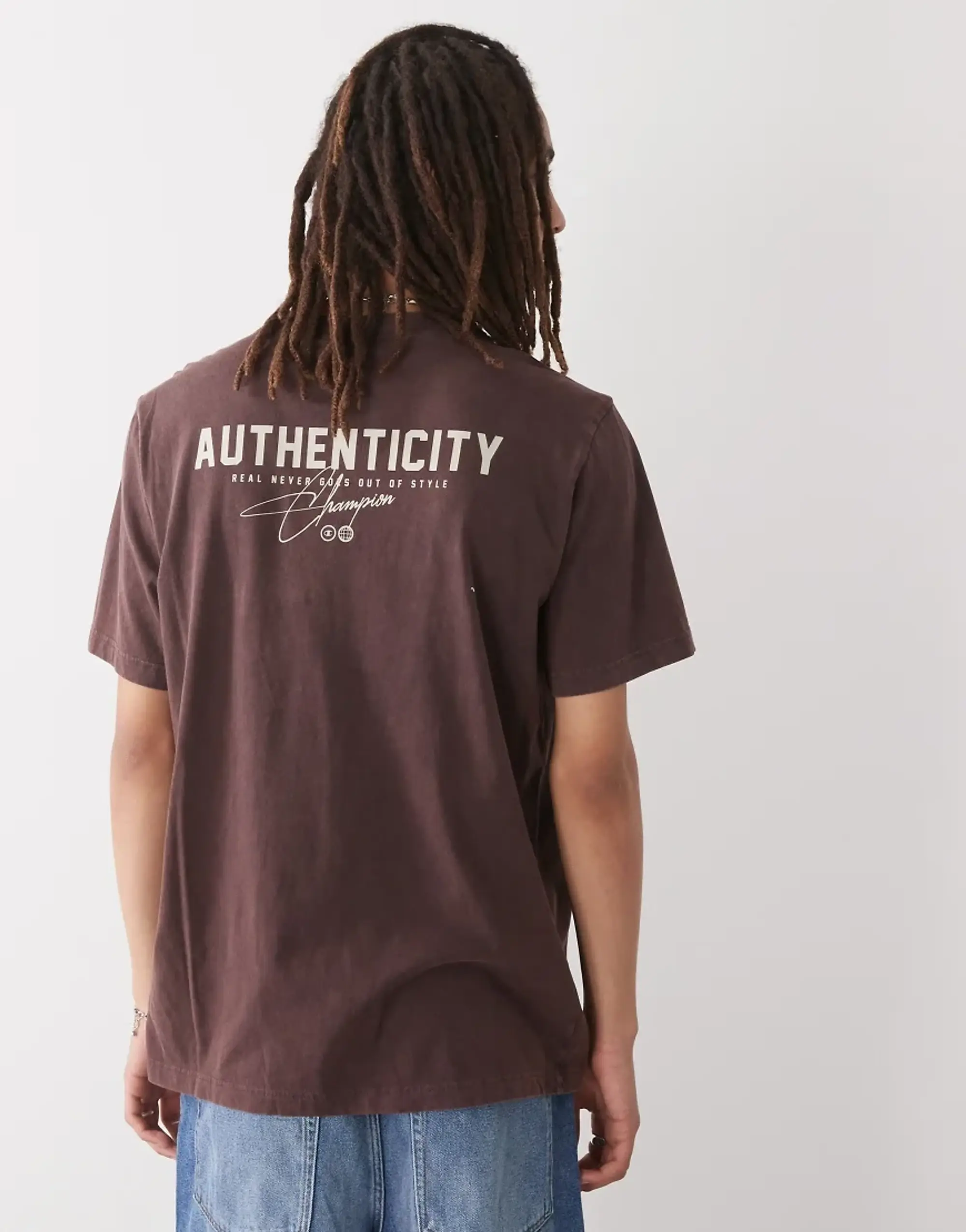 Champion Crewneck Graphic Back Print T-Shirt In Brown