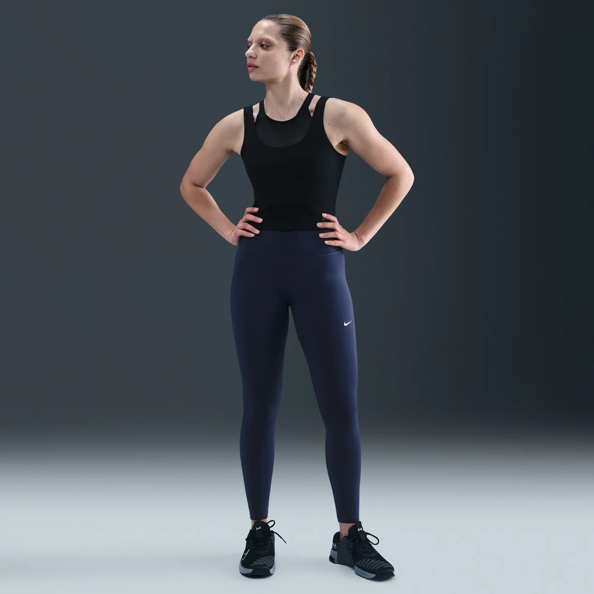 Nike One Seamless Front Women's High-Waisted Full-Length Leggings - Blue - Polyester/Elastane