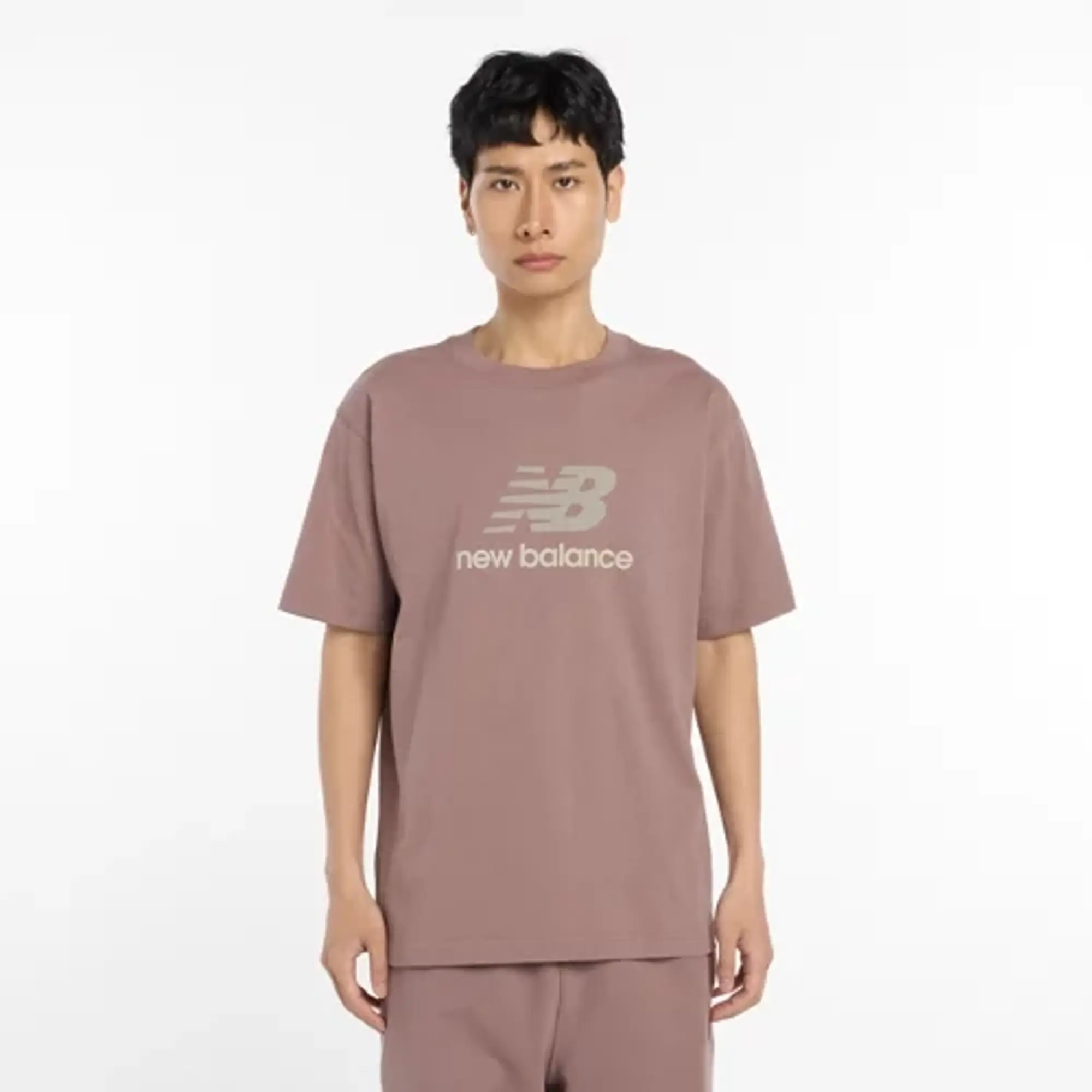 New Balance Men's Athletics Logo T-Shirt in Brown Cotton