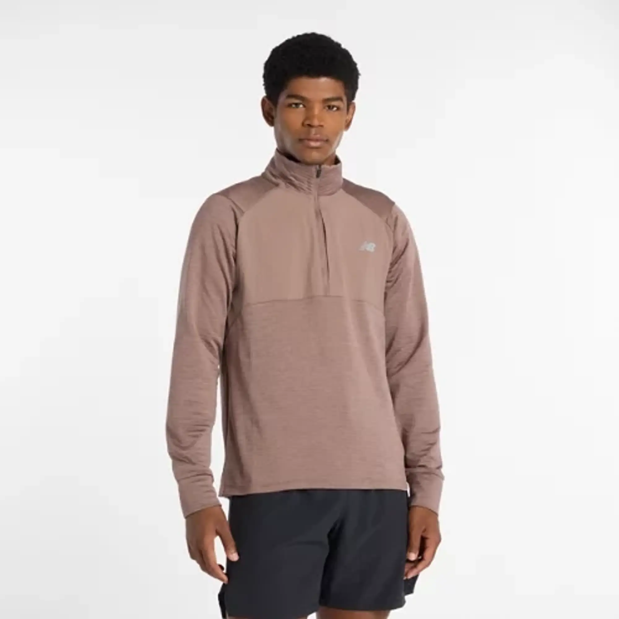 New Balance Men's Athletics Heat Grid 1/2 Zip in Green Poly Knit