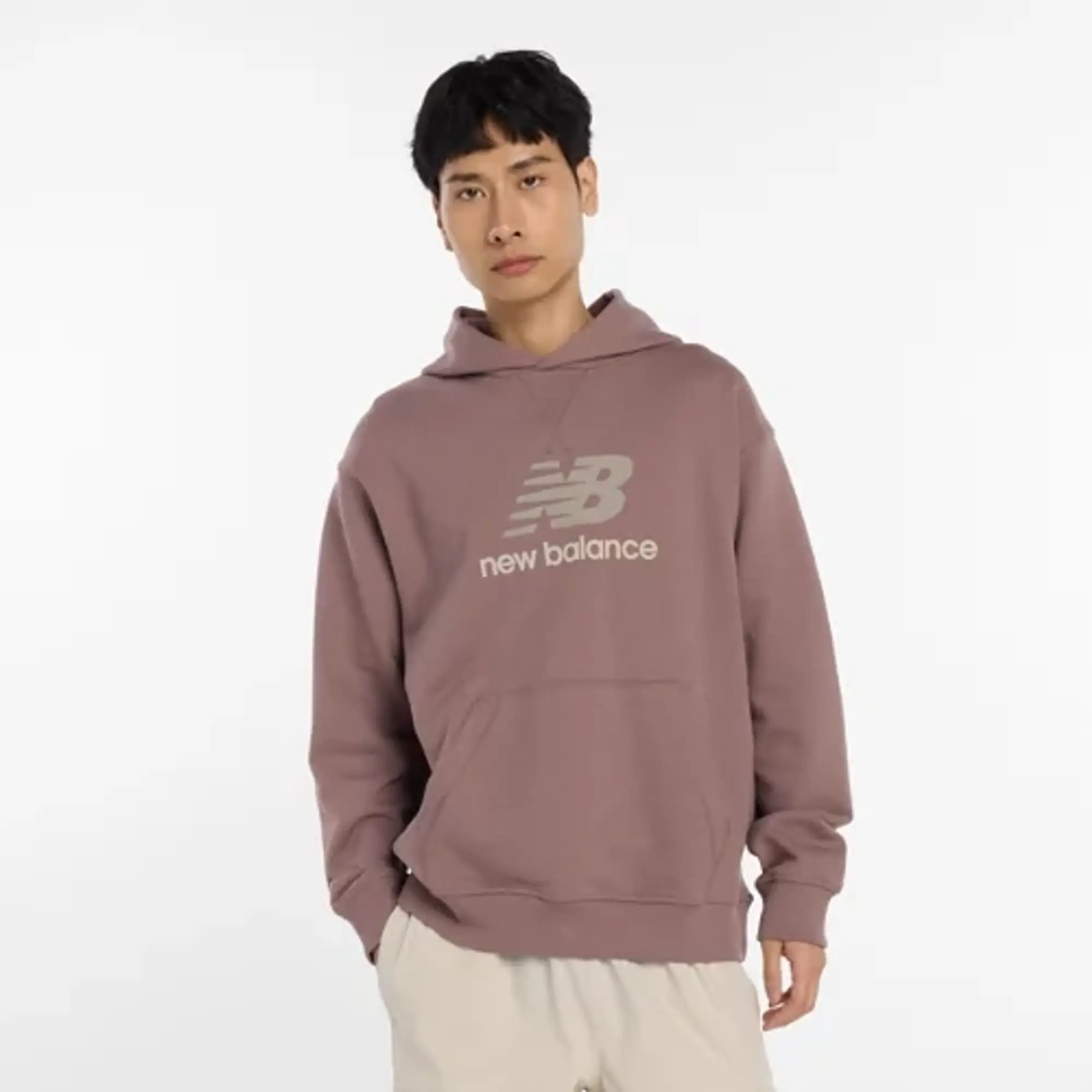 New Balance Men's Athletics French Terry Logo Hoodie in Brown Cotton