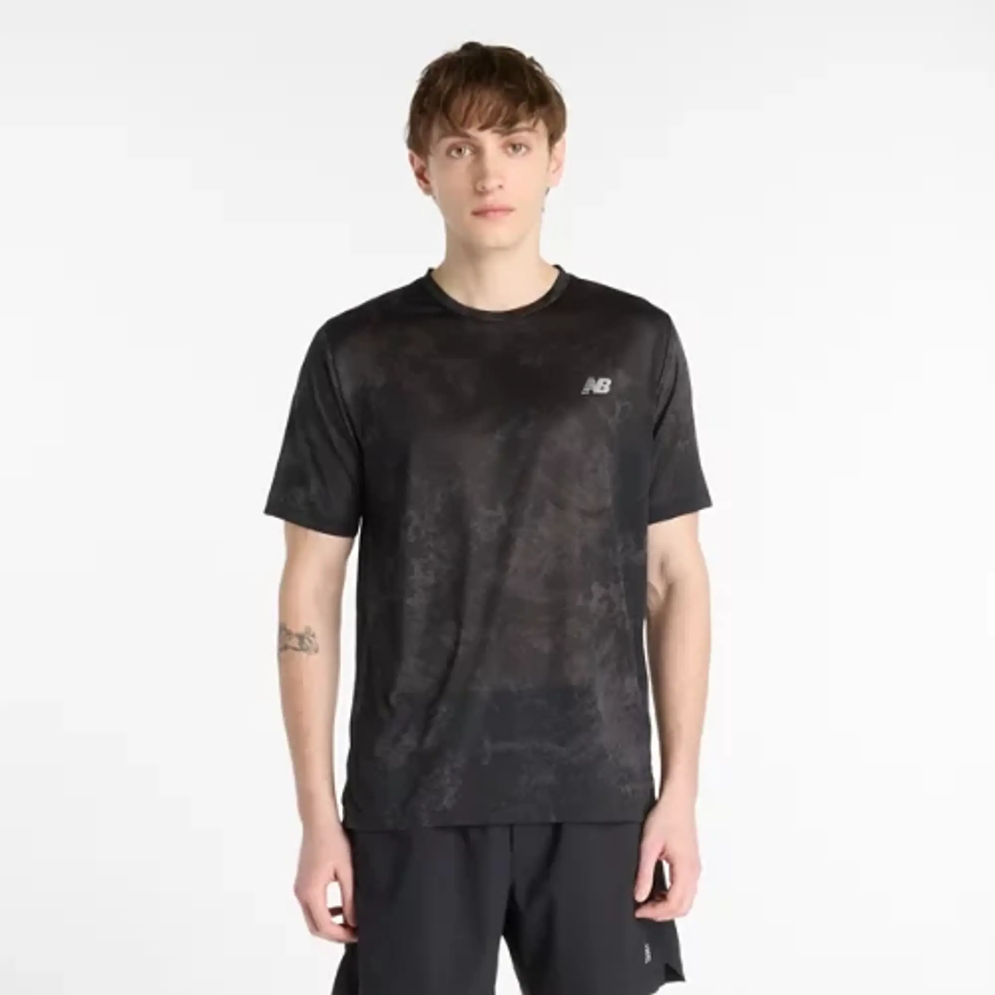 New Balance Men's Athletics Printed T-Shirt in Grey Poly Knit