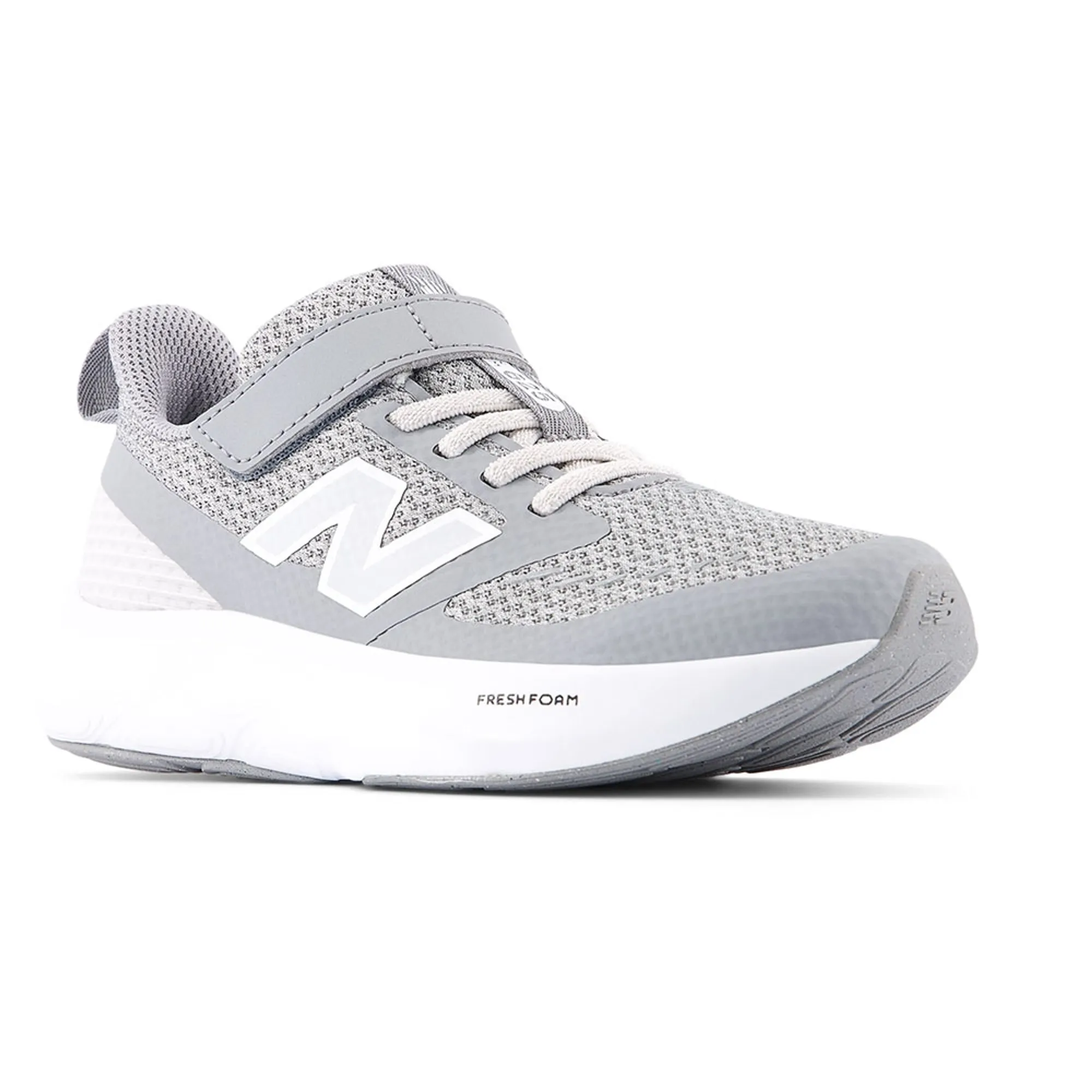 New Balance Kids' Fresh Foam 625 Bungee Lace with Hook and Loop Top Strap in Grey/White Mesh