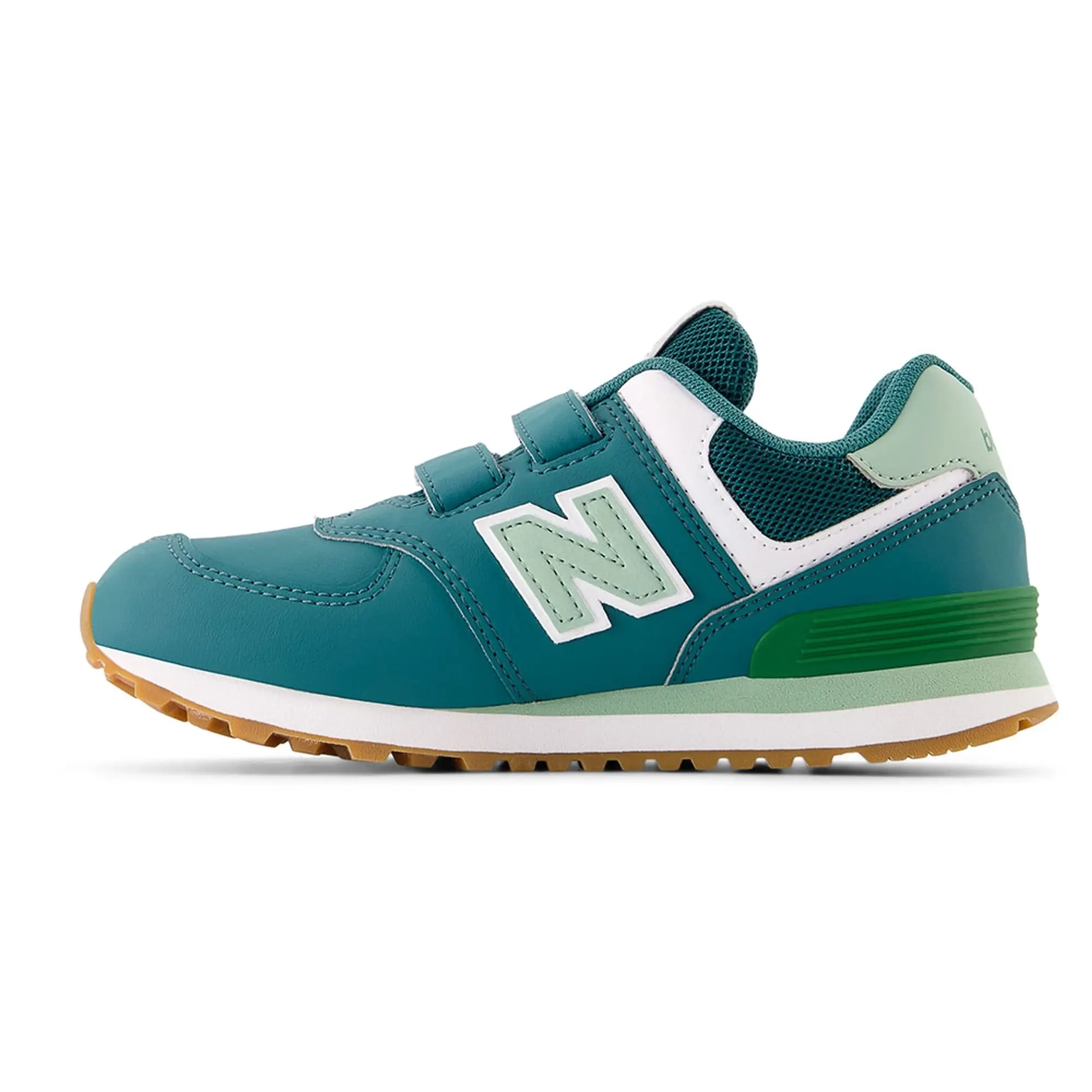 New Balance Kids' 574 HOOK & LOOP in Green Leather