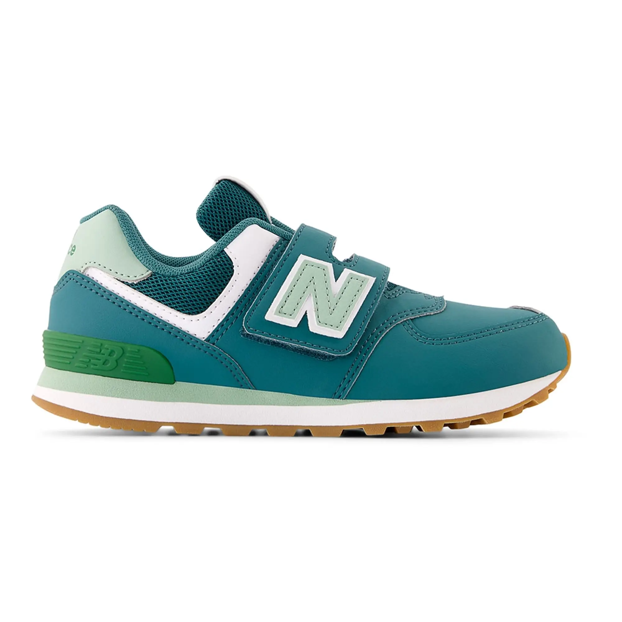 New Balance Kids' 574 HOOK & LOOP in Green Leather