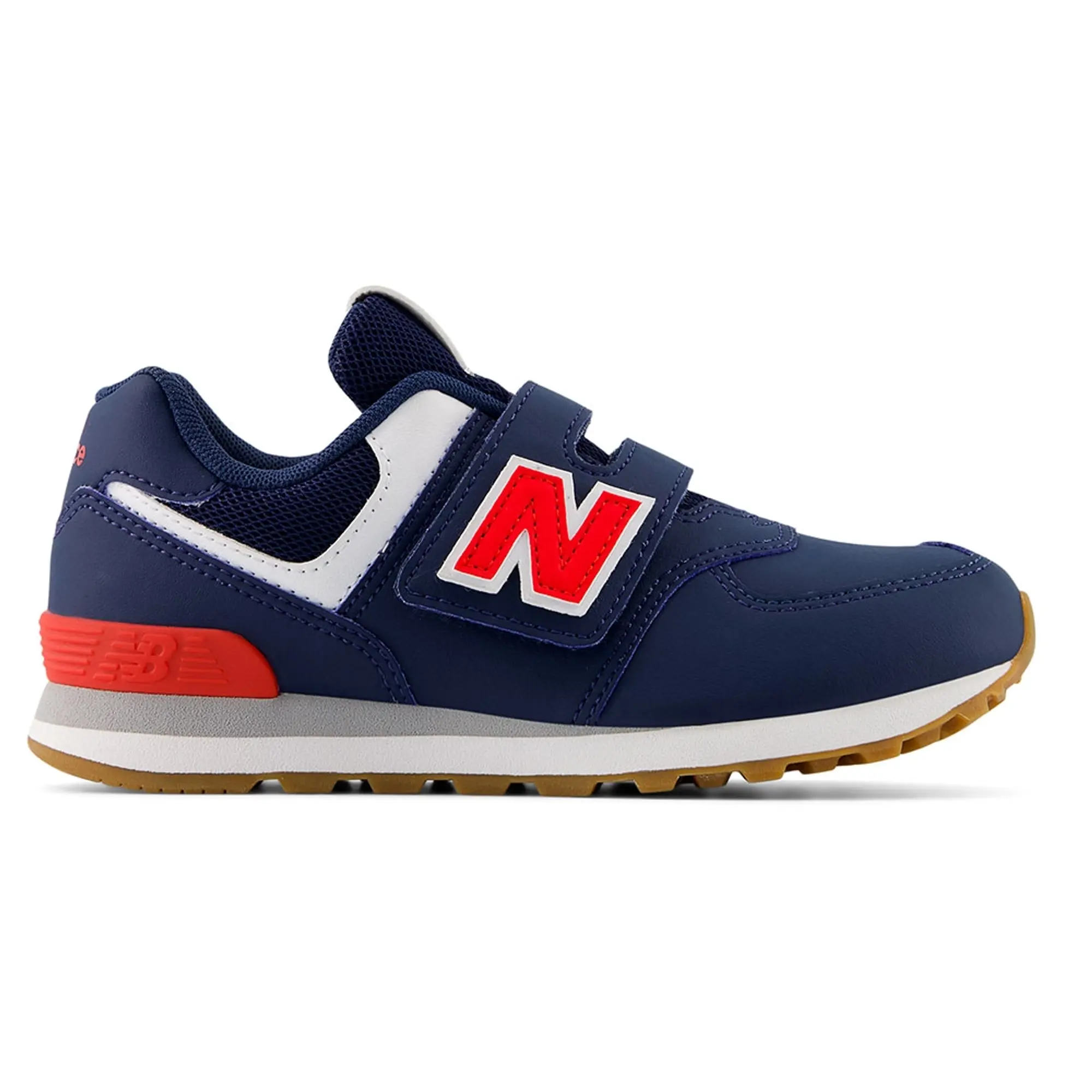 New Balance Kids' 574 HOOK & LOOP in Blue/Red Leather