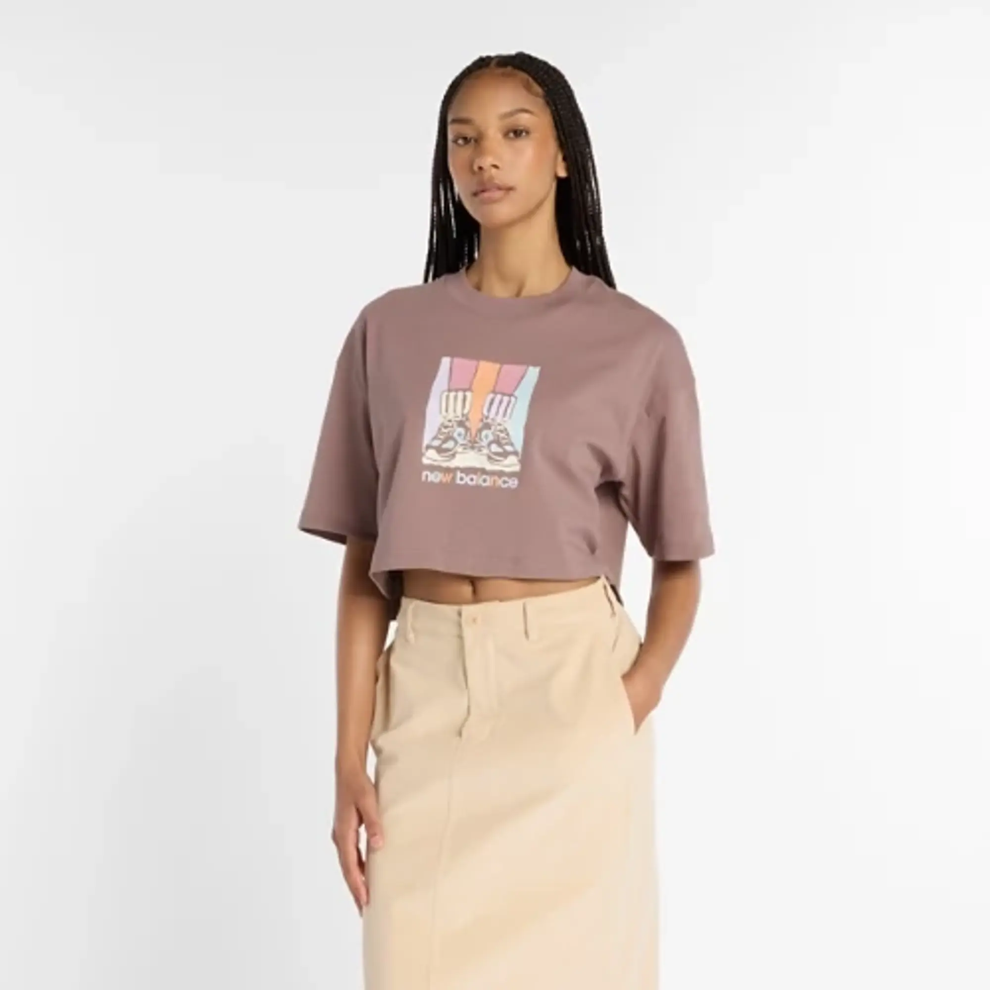 New Balance Women's Athletics Gradient Shoes T-Shirt in Brown Cotton