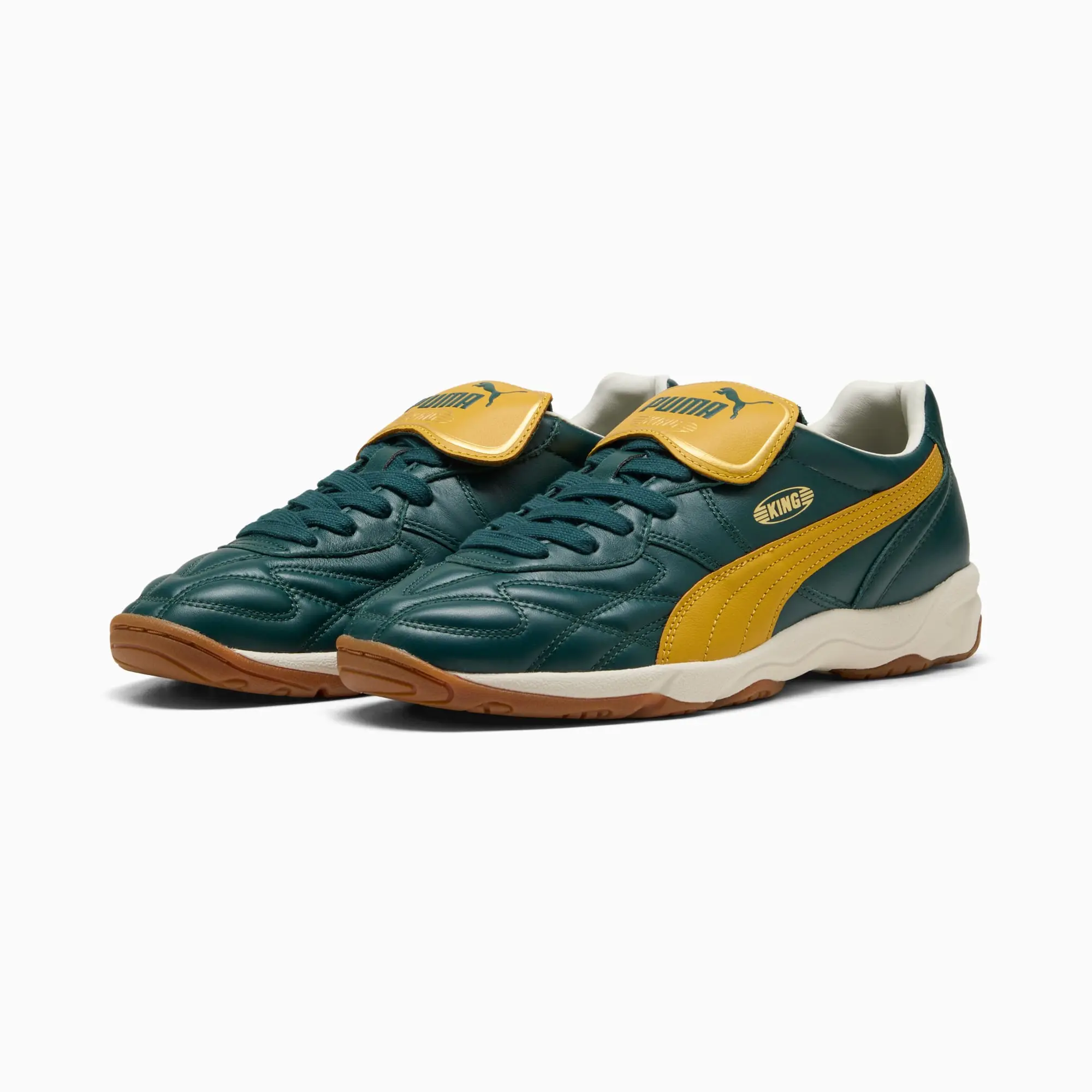 PUMA King Indoor Sneakers Unisex, Green Terrain/Archive Gold, size 10
